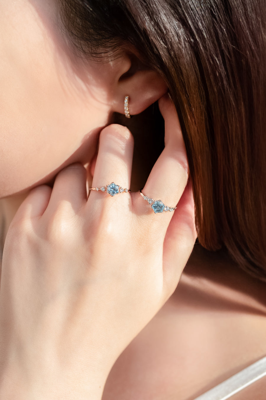 Starry Cut Hexagon 0.75ct Sky Blue Topaz and total diamond 14K/ 18K Ring
