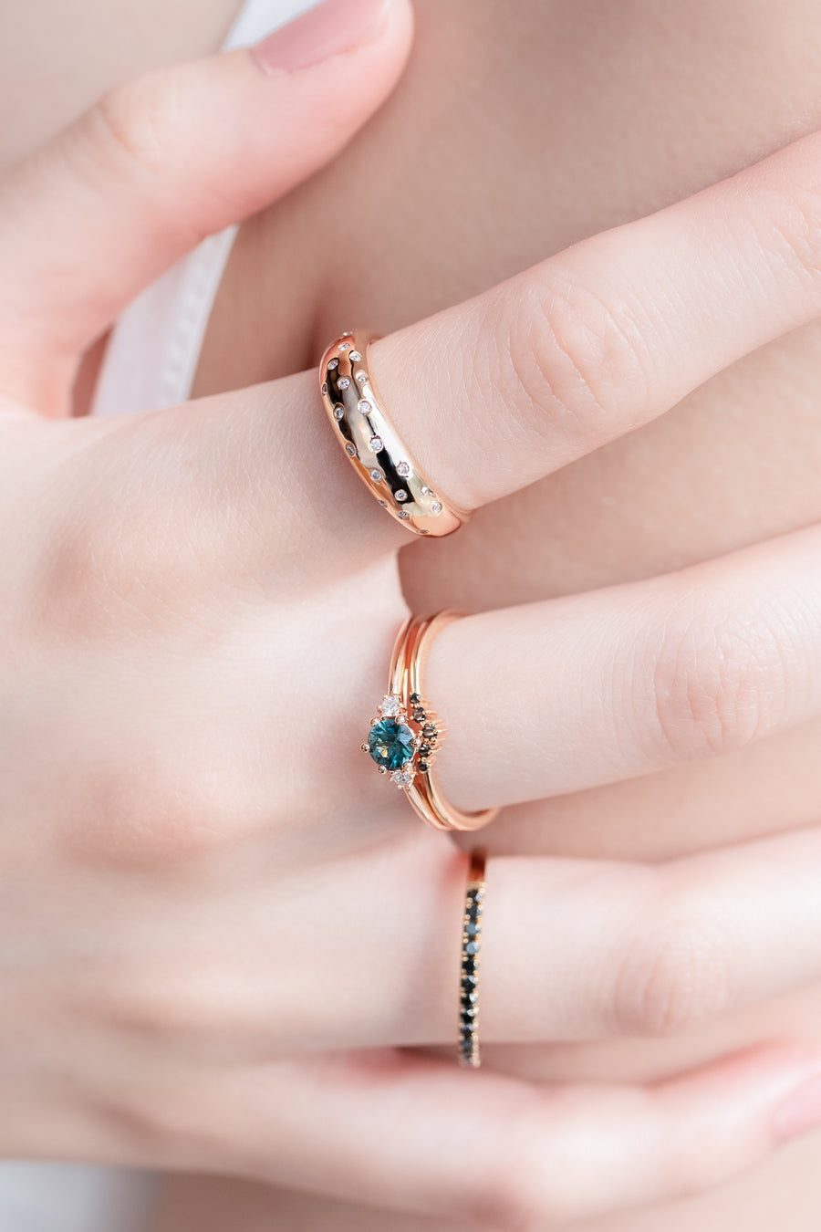 Half Eternity Top Quality Black Diamonds 14K/18K Gold Ring