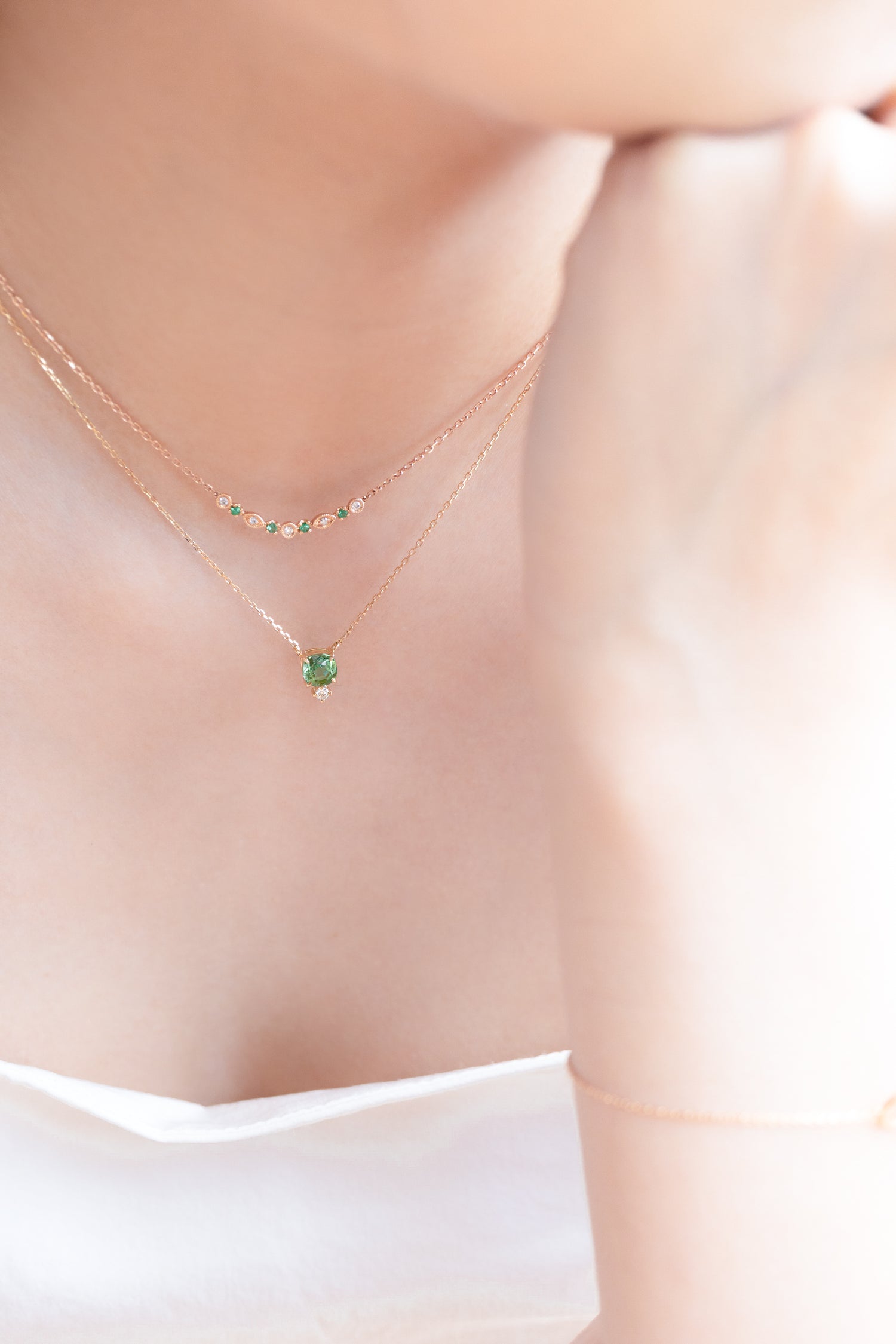 Milgrain Smile Emerald & Diamonds 14/18K Rose Gold Necklace
