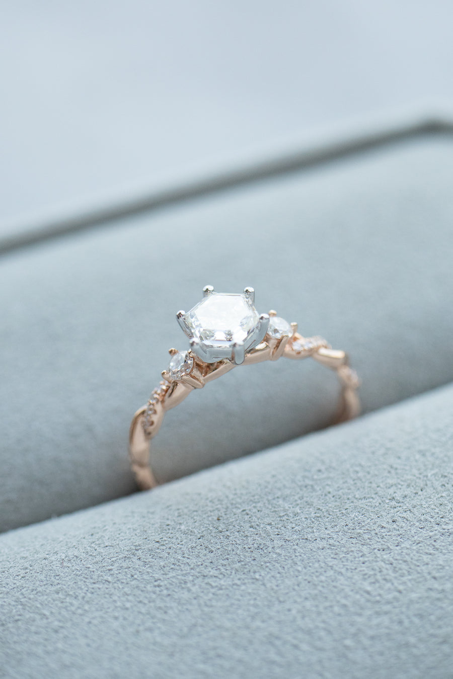 Brilliant Cut Hexagon Diamond 0.50ct (With GIA Certificate) & diamonds 18K Rose + White Gold Ring