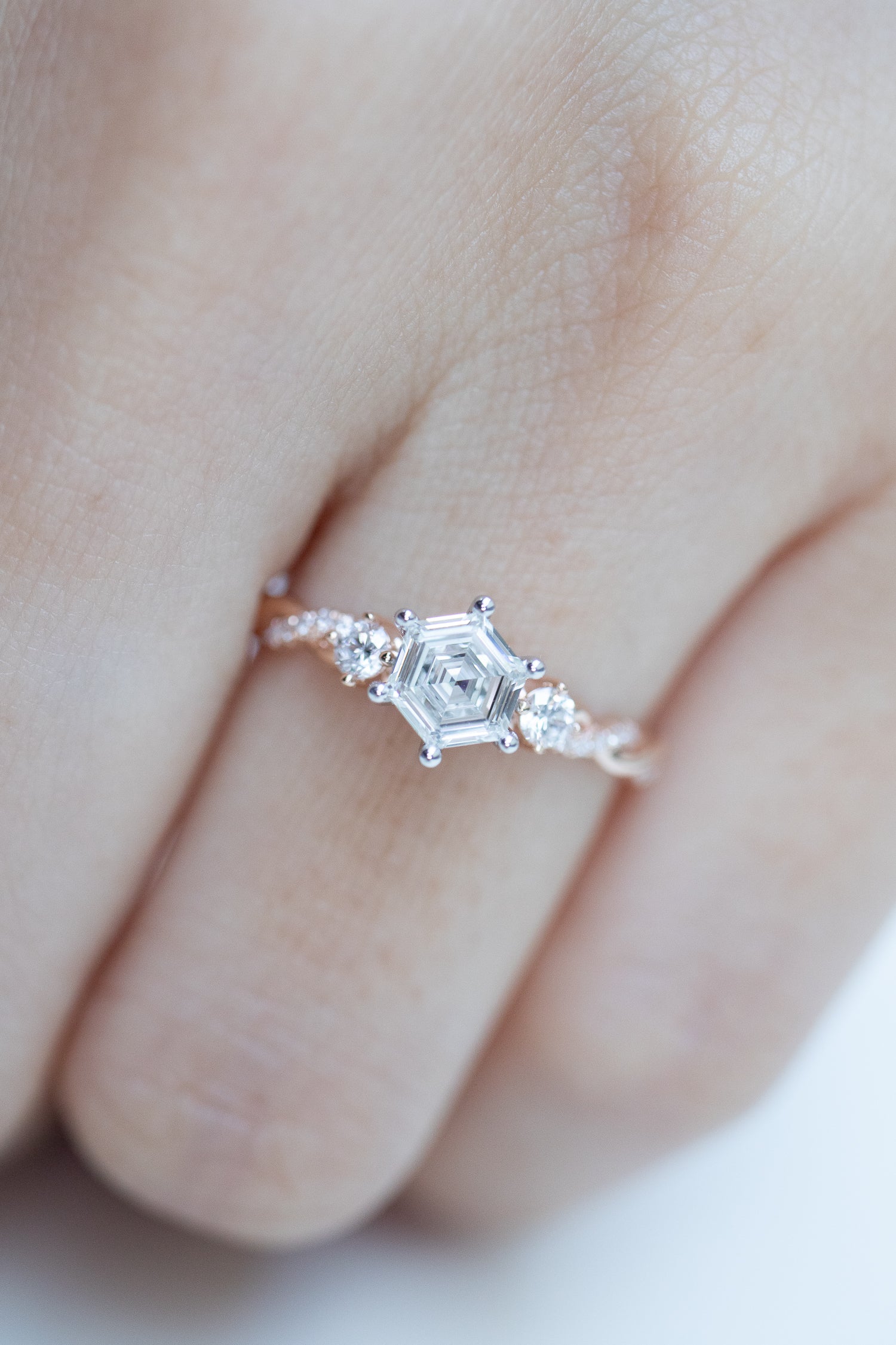 Brilliant Cut Hexagon Diamond 0.50ct (With GIA Certificate) & diamonds 18K Rose + White Gold Ring