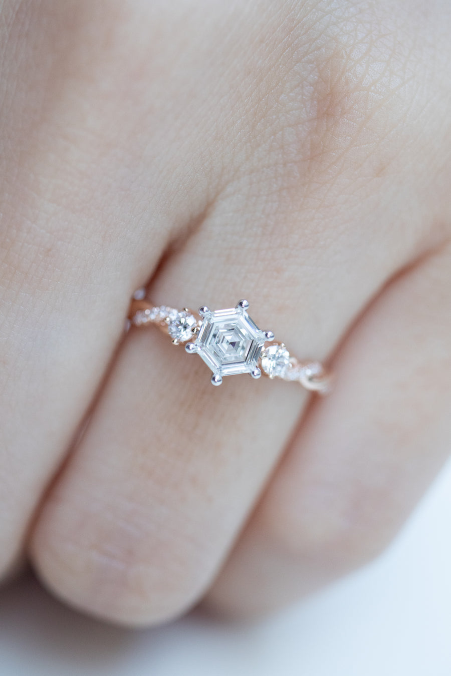 Brilliant Cut Hexagon Diamond 0.50ct (With GIA Certificate) & diamonds 18K Rose + White Gold Ring