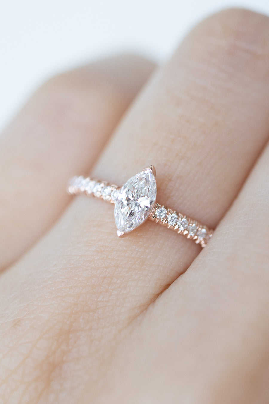 Brilliant Cut Marquise Diamond 0.40ct (With GIA Certificate) & diamonds 18K Rose Gold Ring