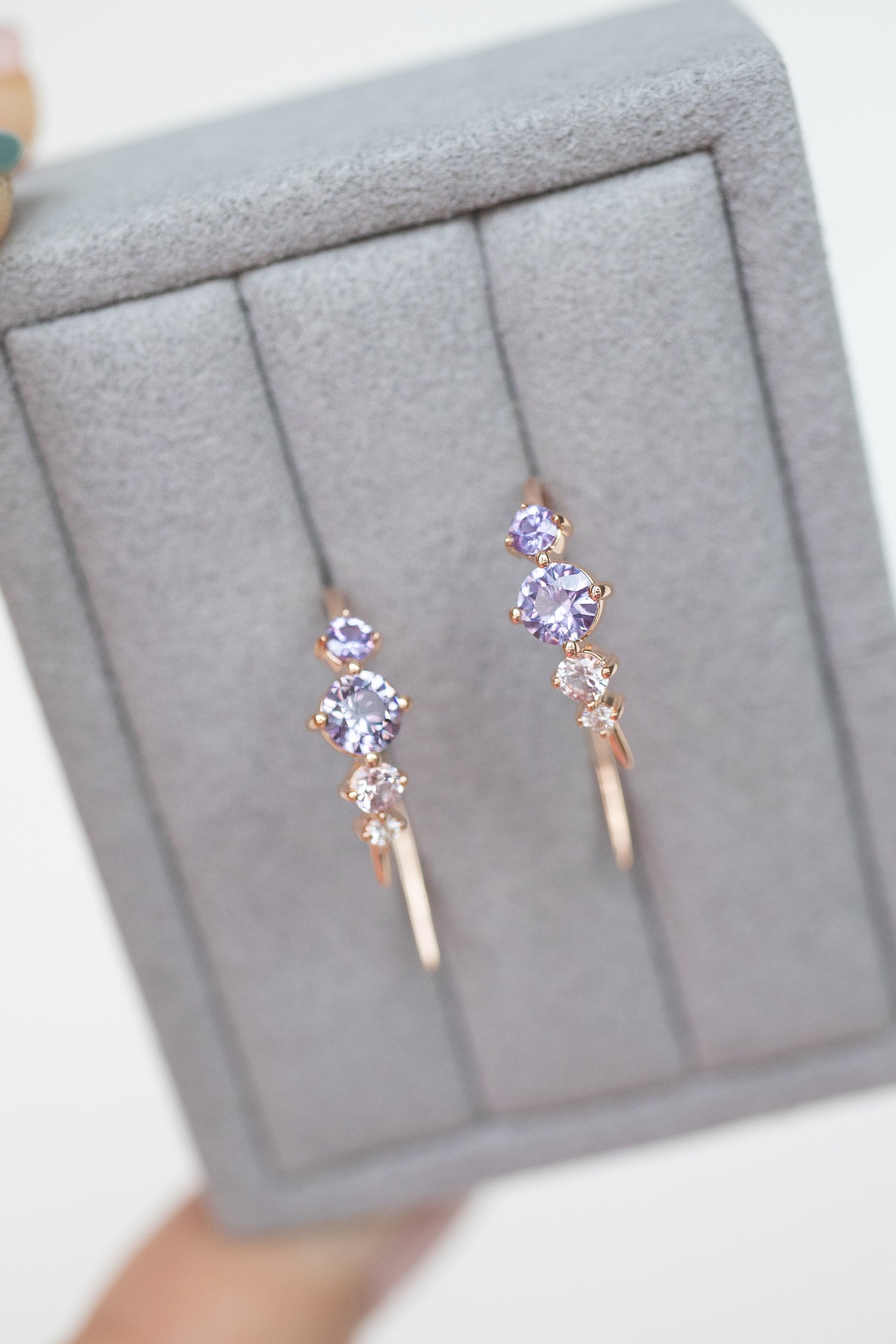 0.68ct Glycine Spinel and Sapphire with Diamonds 18K Rose Gold Hoop Earrings