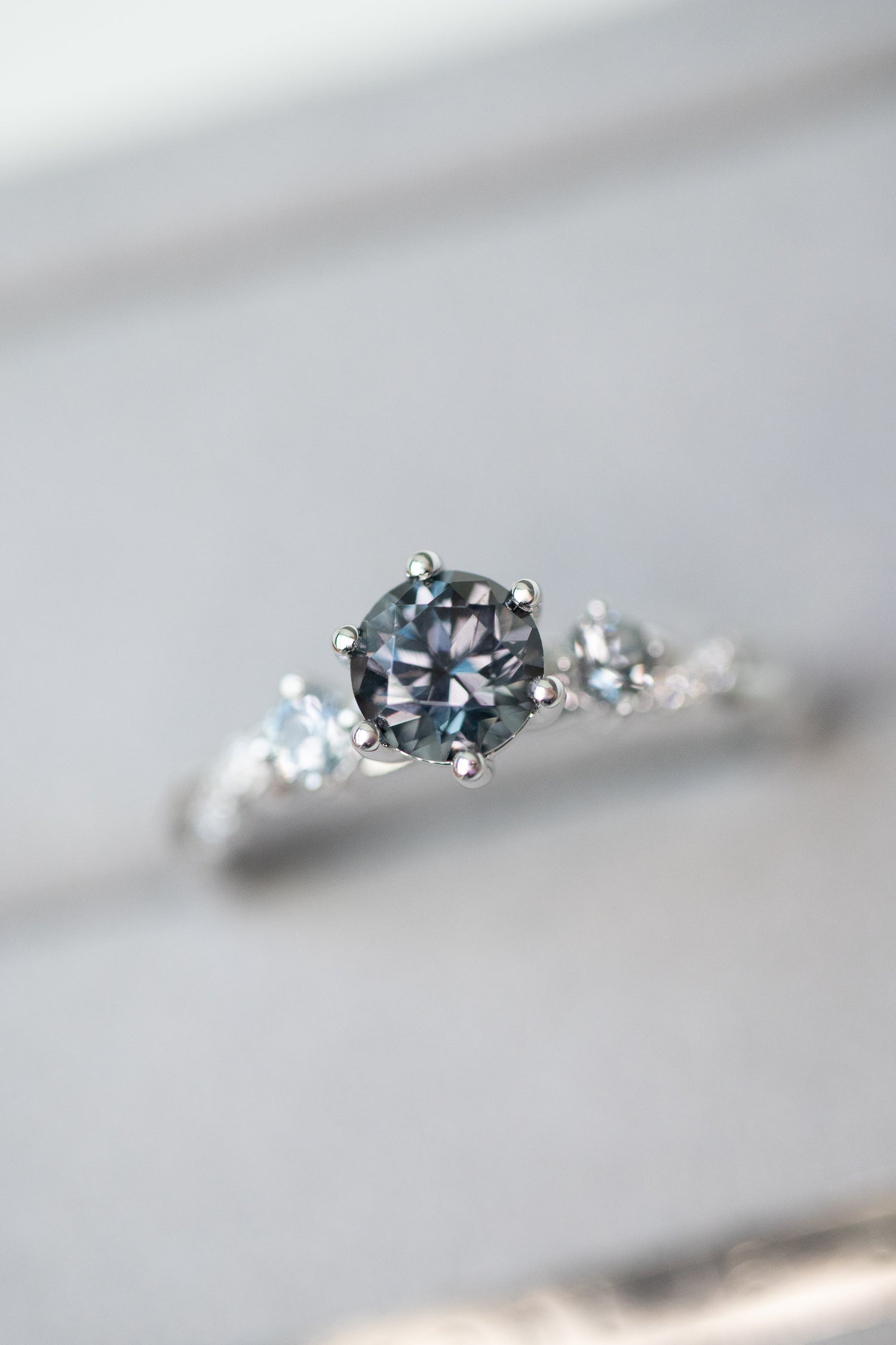 Graylish Spinel 0.55ct & diamonds 18K Gold Half Eternity Twisted Ring