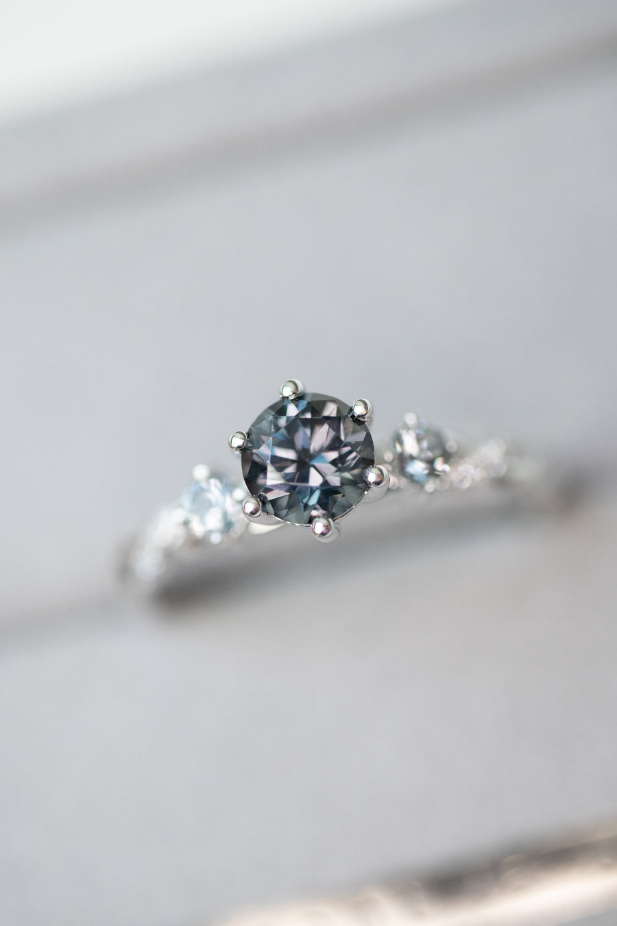 Graylish Spinel 0.55ct & diamonds 18K Gold Half Eternity Twisted Ring