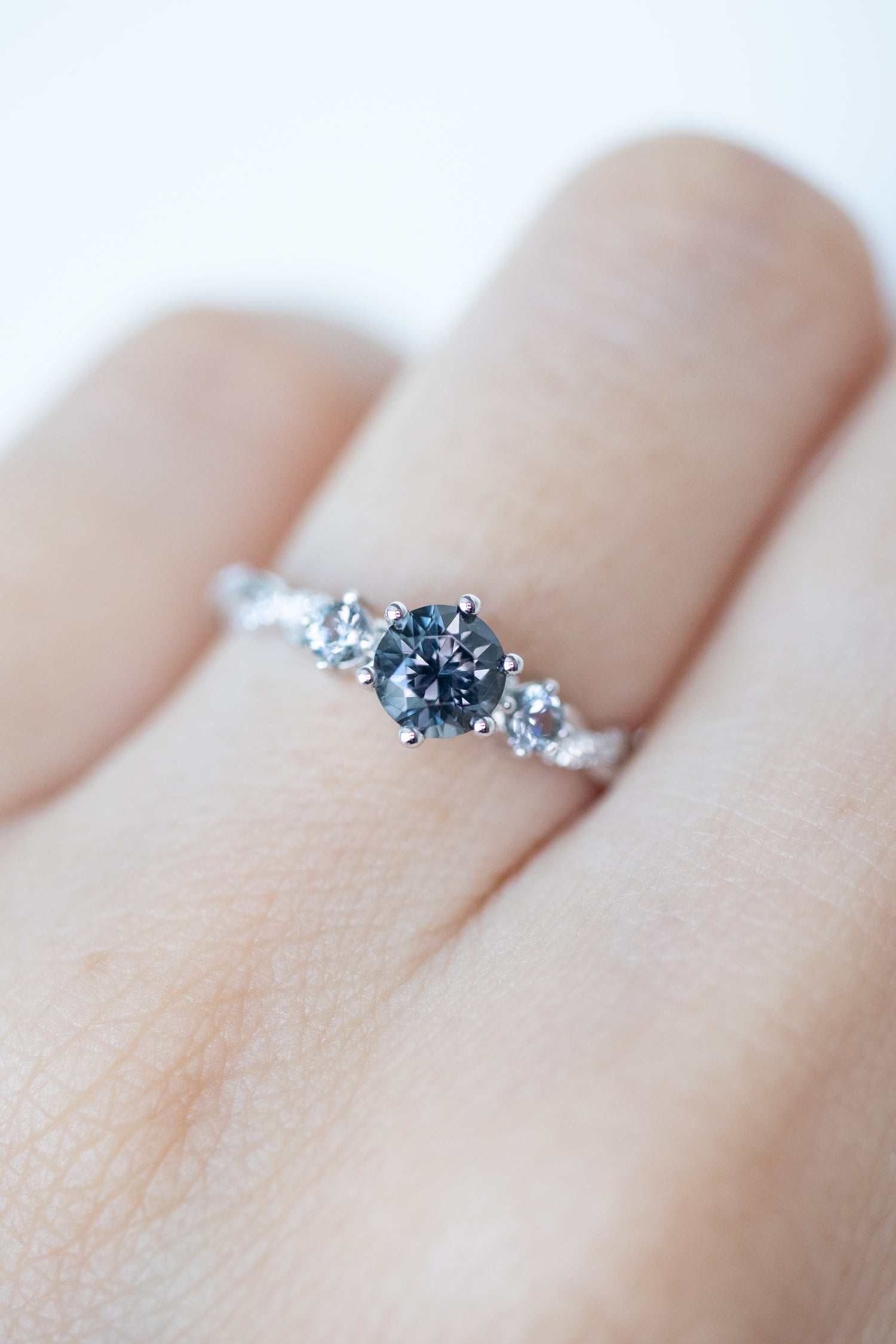 Graylish Spinel 0.55ct & diamonds 18K Gold Half Eternity Twisted Ring