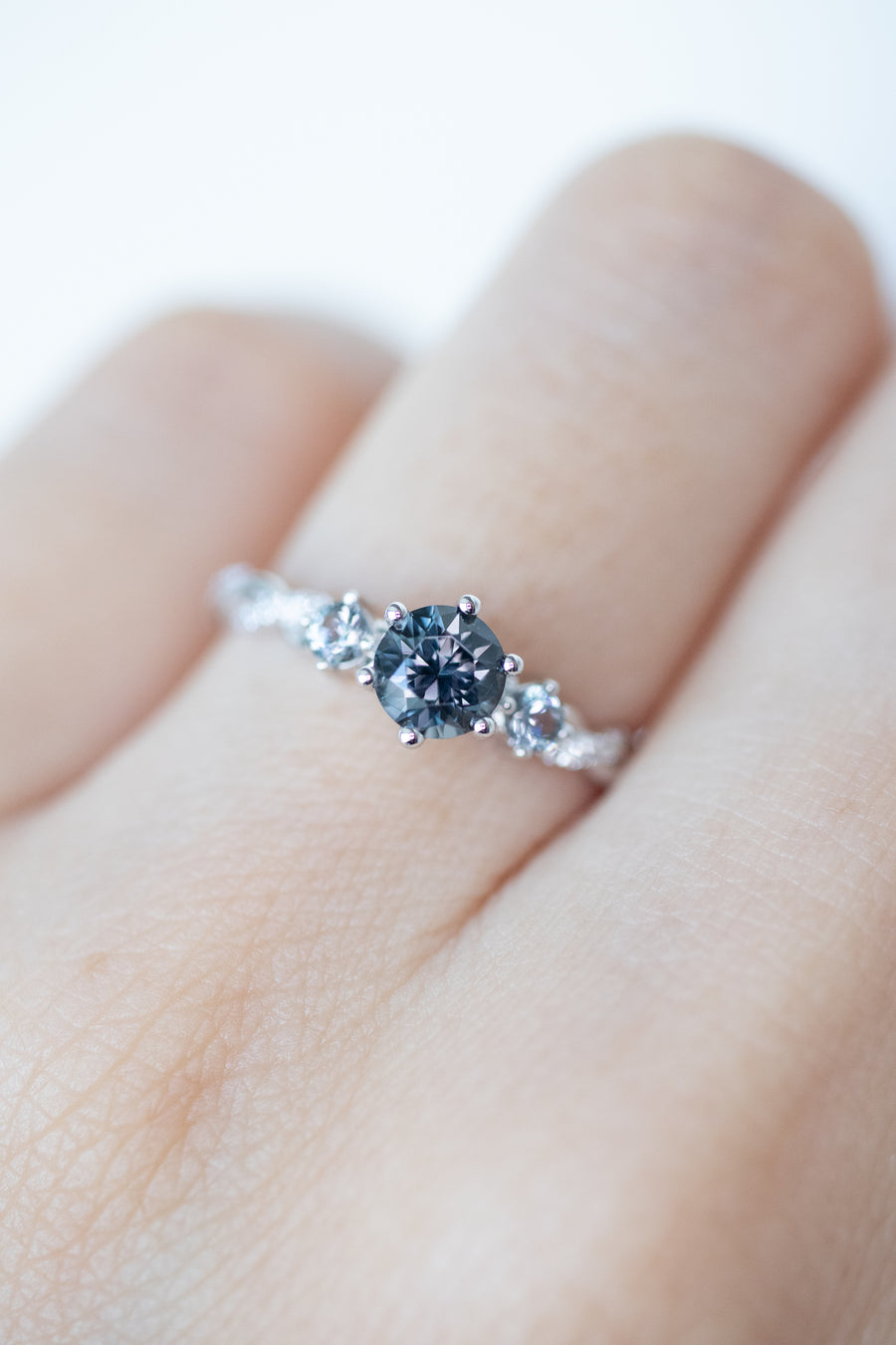Graylish Spinel 0.55ct & diamonds 18K Gold Half Eternity Twisted Ring