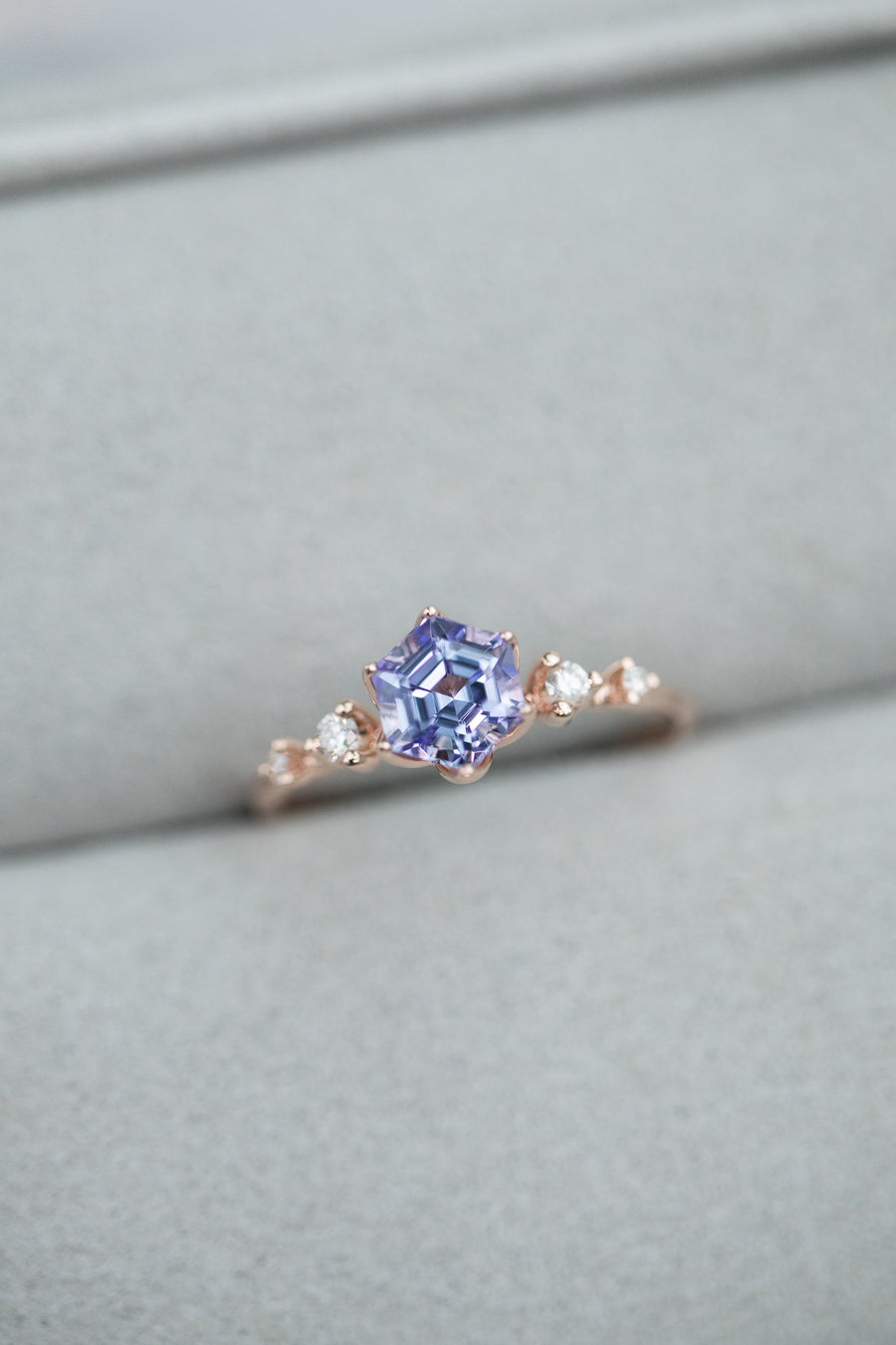 PREORDER - ~0.60ct Hexagon Tanzanite & Diamonds 14/18K Gold Twisted Ring
