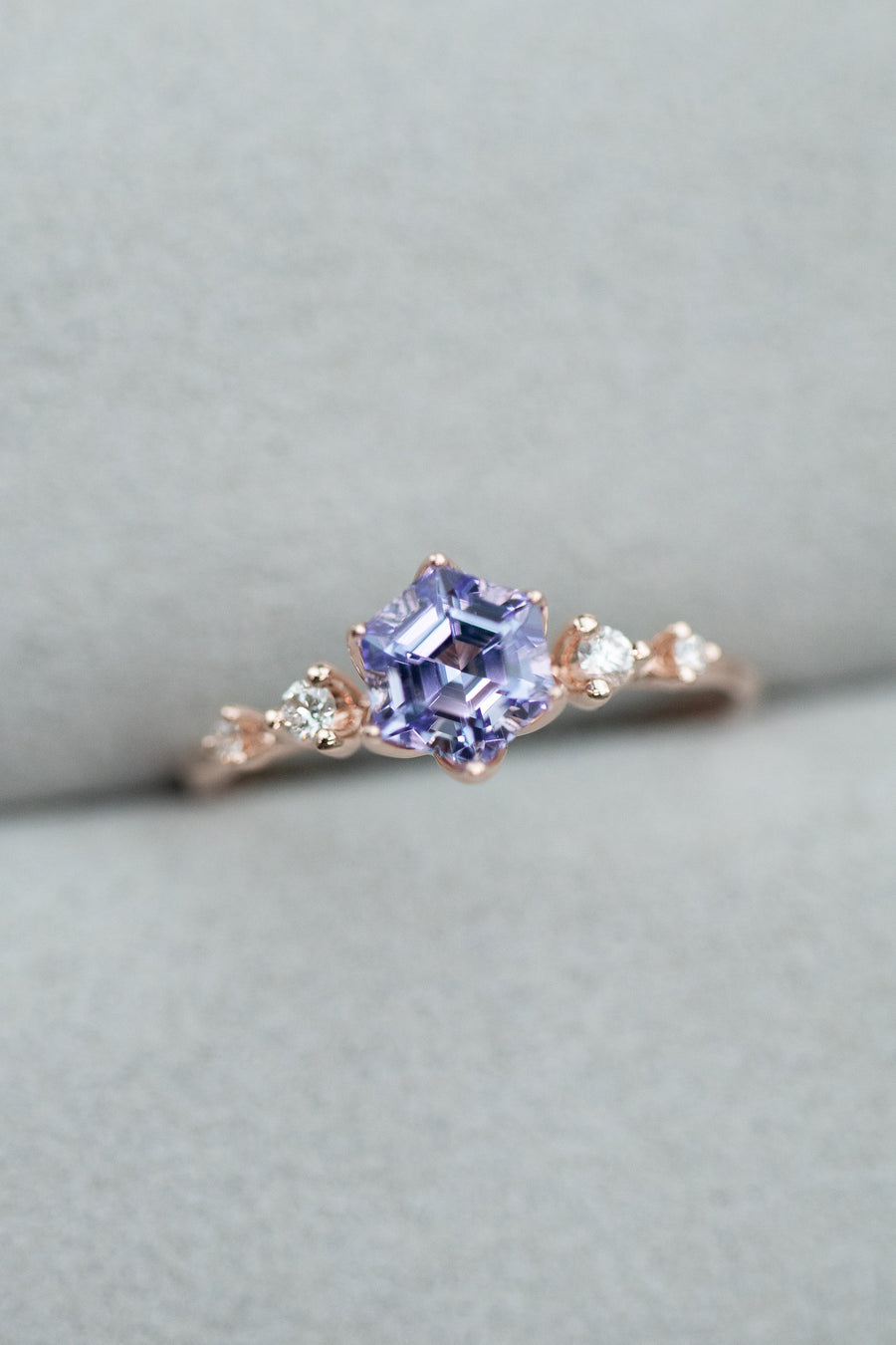 PREORDER - ~0.60ct Hexagon Tanzanite & Diamonds 14/18K Gold Twisted Ring