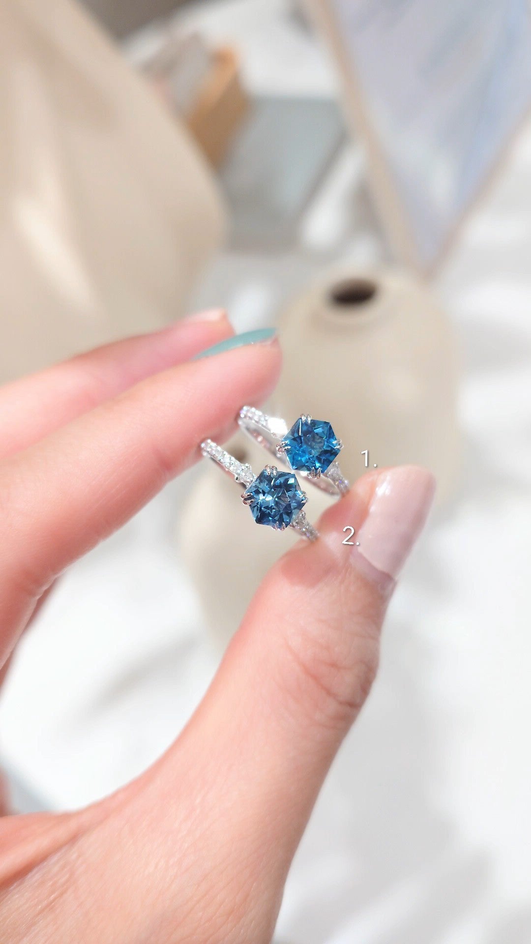 Bleu suisse Topaz ~1.20-1.35ct & diamonds 18K White Gold Half Eternity Ring