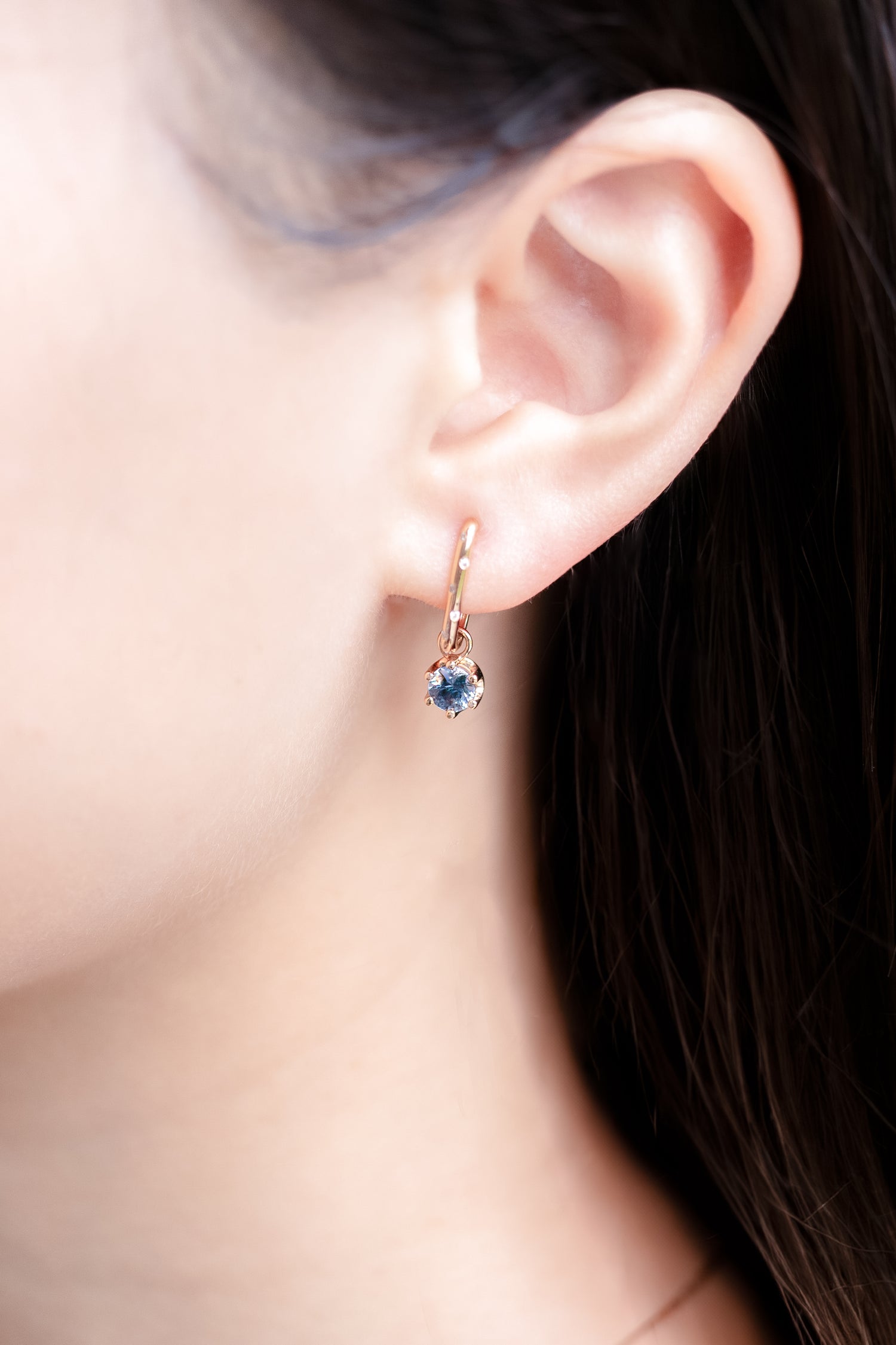 Graylish Spinel 0.45+0.45ct & diamonds 18K Rose Gold Hoop Earrings