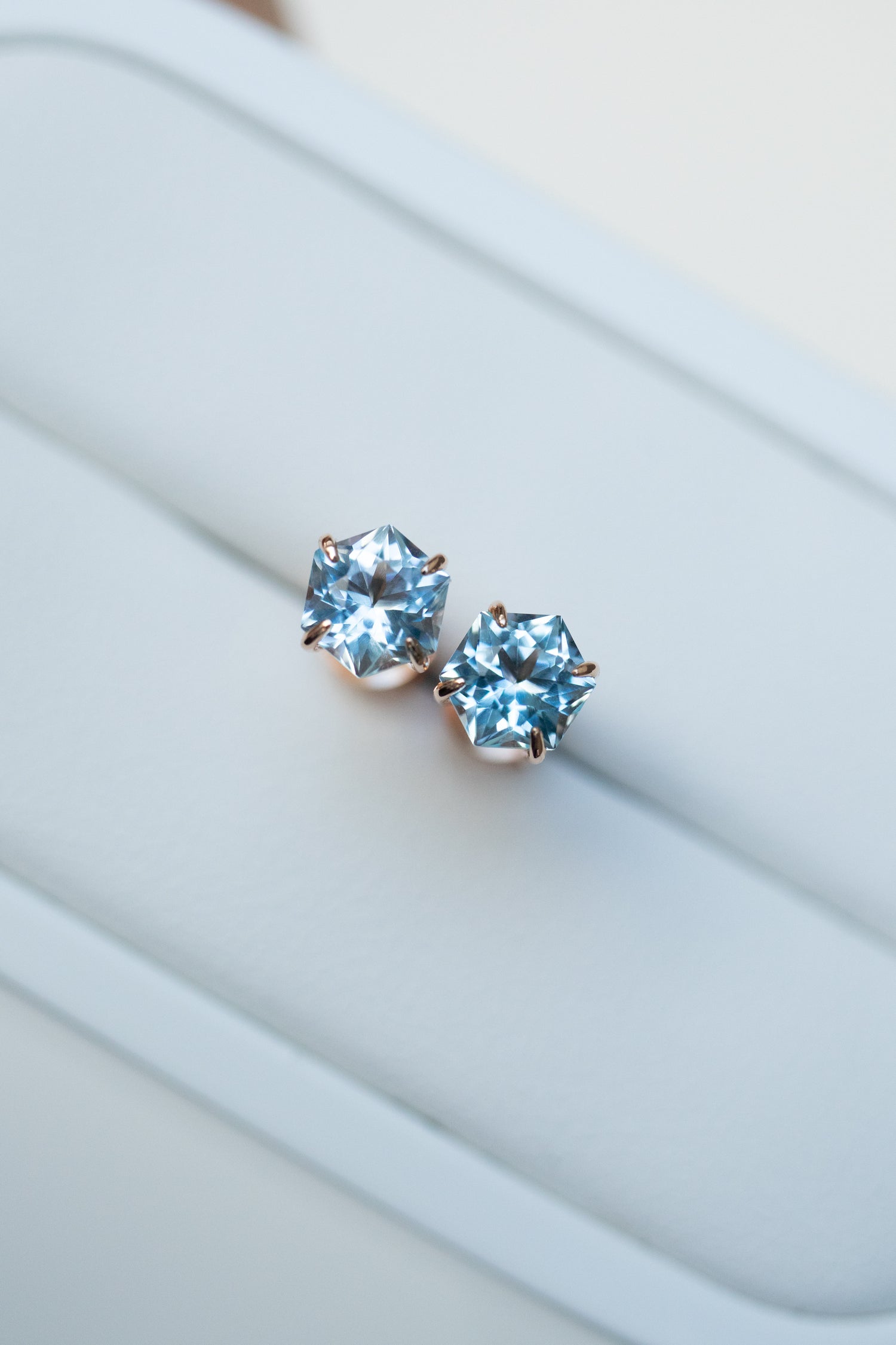 Signature Hexagon Sky/ Swiss Topaz 0.70+0.70ct 14/18K Gold Stud Earrings