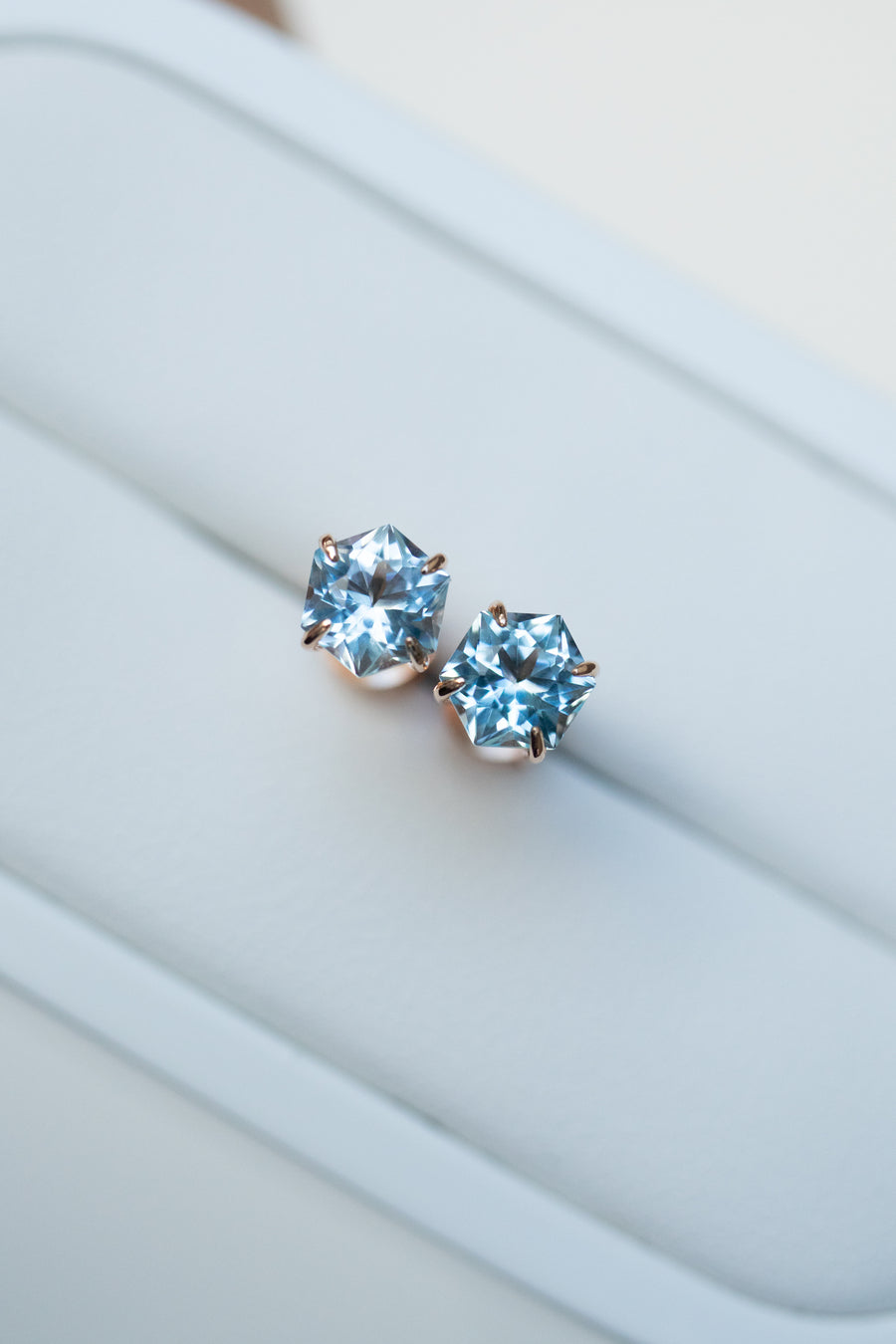 Signature Hexagon total ~1.40ct Sky/Swiss Topaz 14/18K Gold Stud Earrings