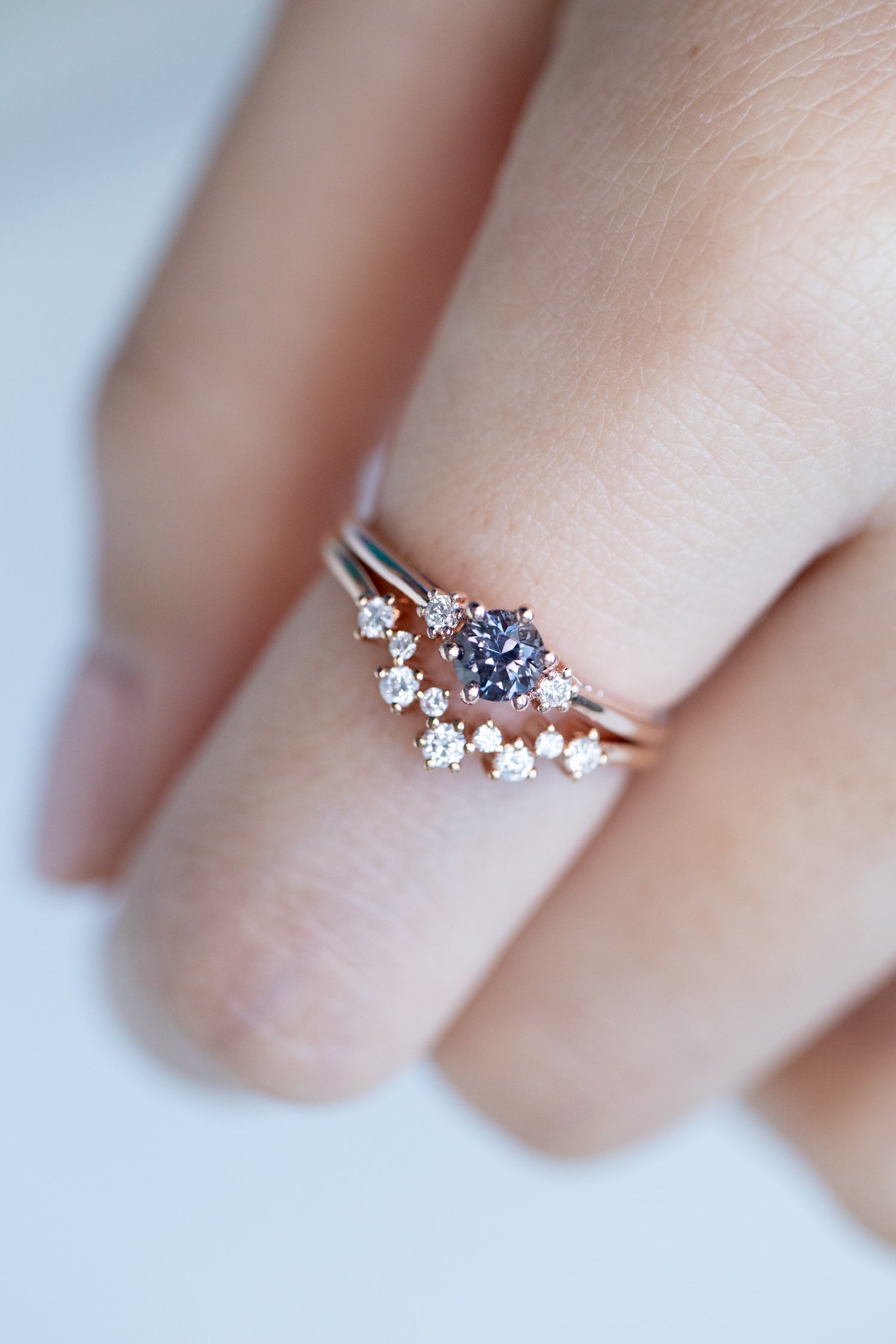 PREORDER - Graylish Spinel ~0.26-0.30ct & diamonds 18K Gold Ring with Starry V Shape Diamonds Stacking Ring