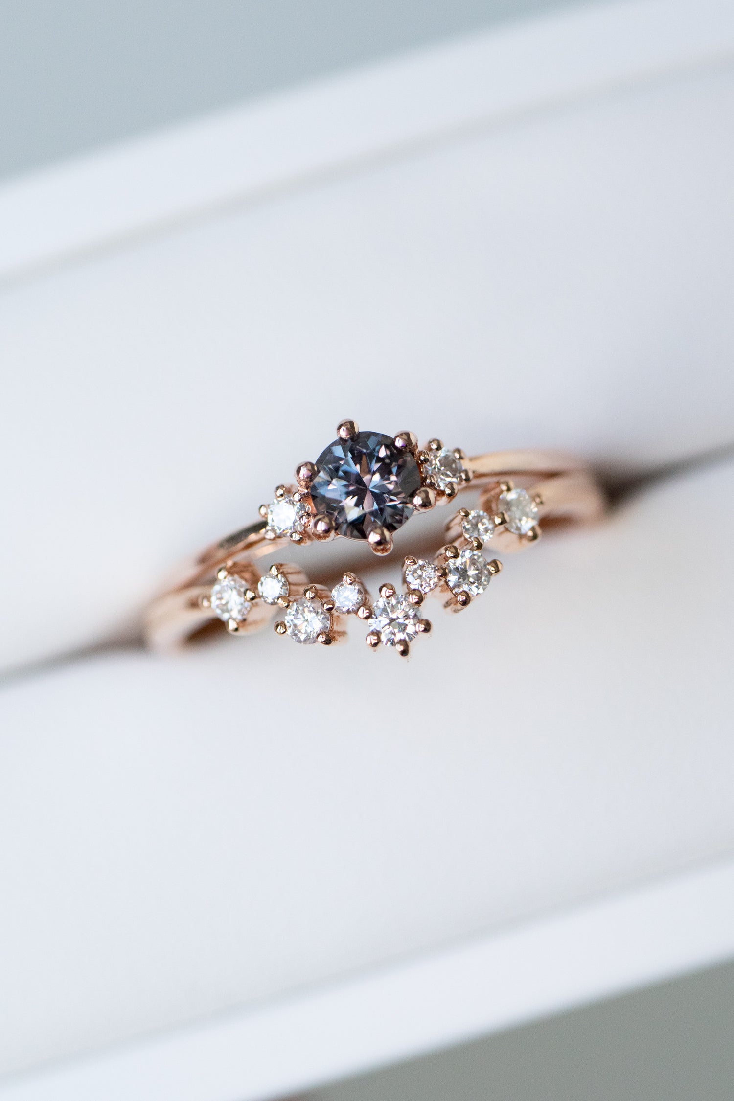 PREORDER - Graylish Spinel ~0.26-0.30ct & diamonds 18K Gold Ring with Starry V Shape Diamonds Stacking Ring