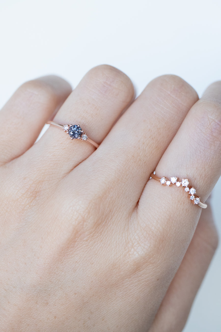 PREORDER - ~0.33ct Graylish Spinel & diamond 18K Ring with ~Starry V Shape Diamond Stacking Ring