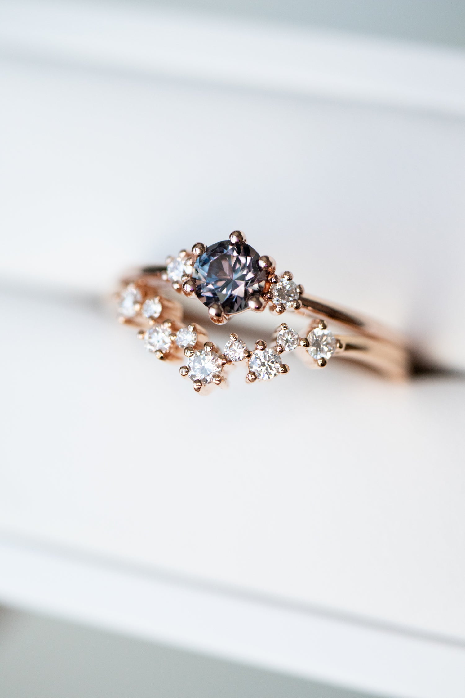 PREORDER - Graylish Spinel ~0.26-0.30ct & diamonds 18K Gold Ring with Starry V Shape Diamonds Stacking Ring