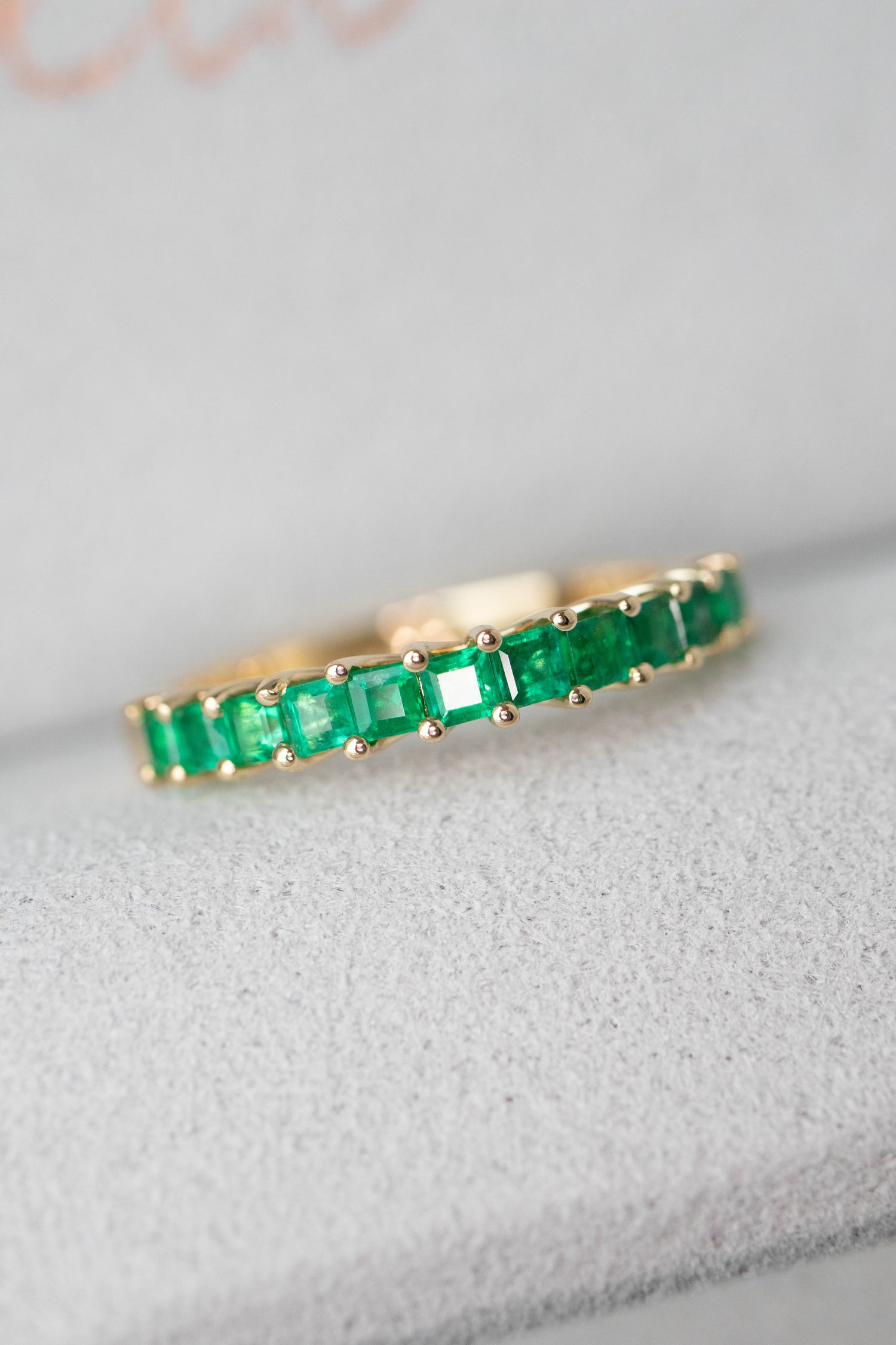 Total 0.70ct Verdure Emerald 18K Yellow Gold Half Eternity Ring