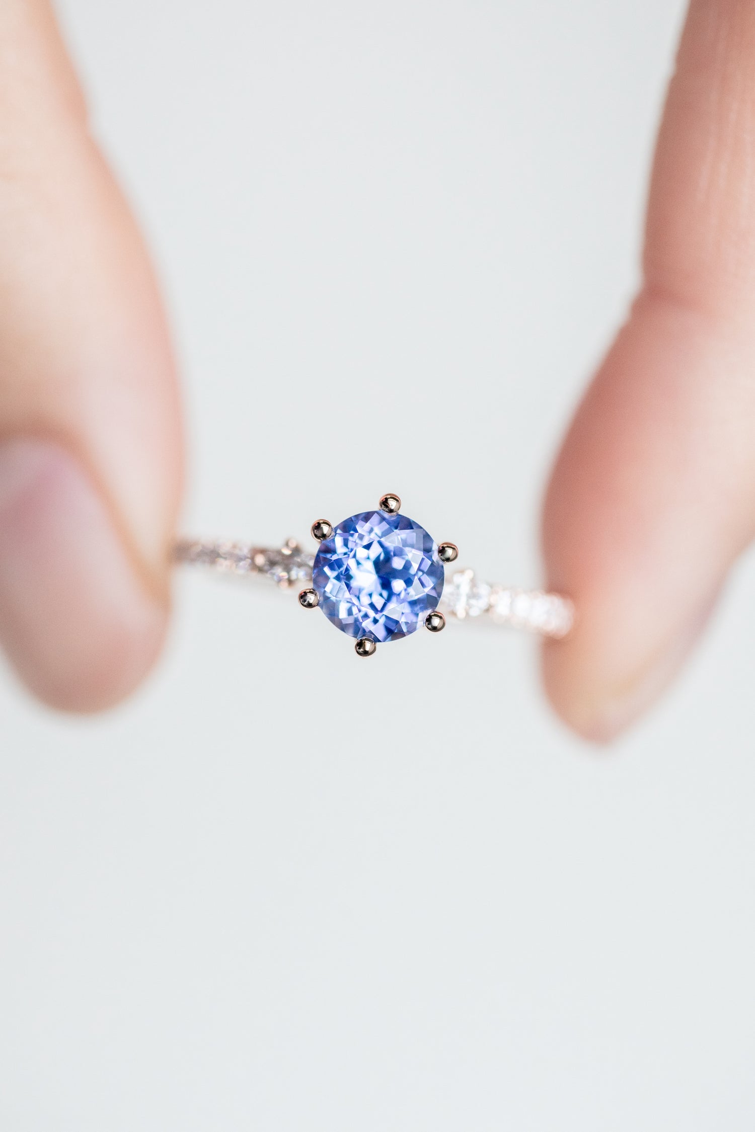 1.03ct Round Blue Sapphire (With Certificate) & diamonds 18K Rose Gold half Eternity Engagement Ring