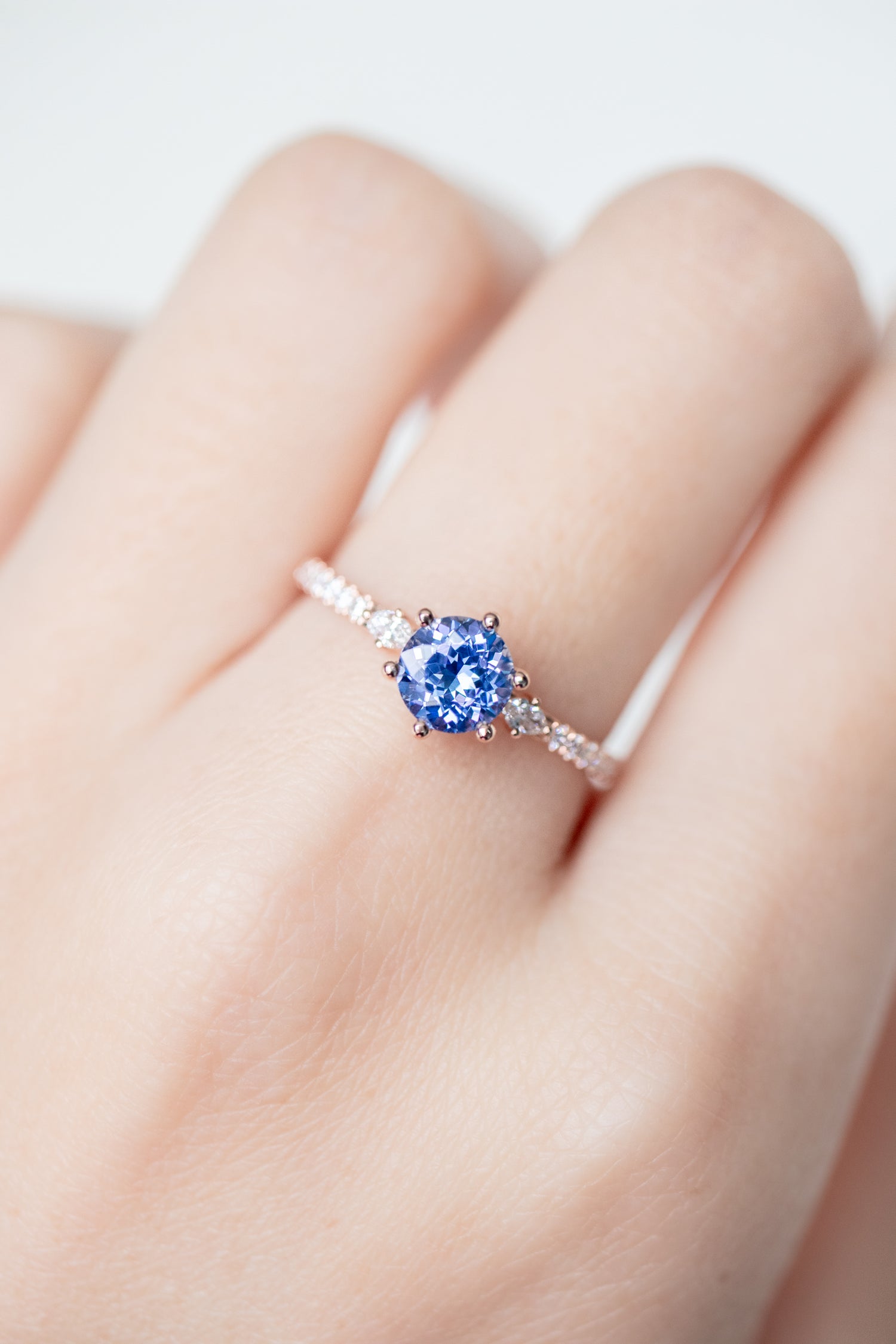 1.03ct Round Blue Sapphire (With Certificate) & diamonds 18K Rose Gold half Eternity Engagement Ring