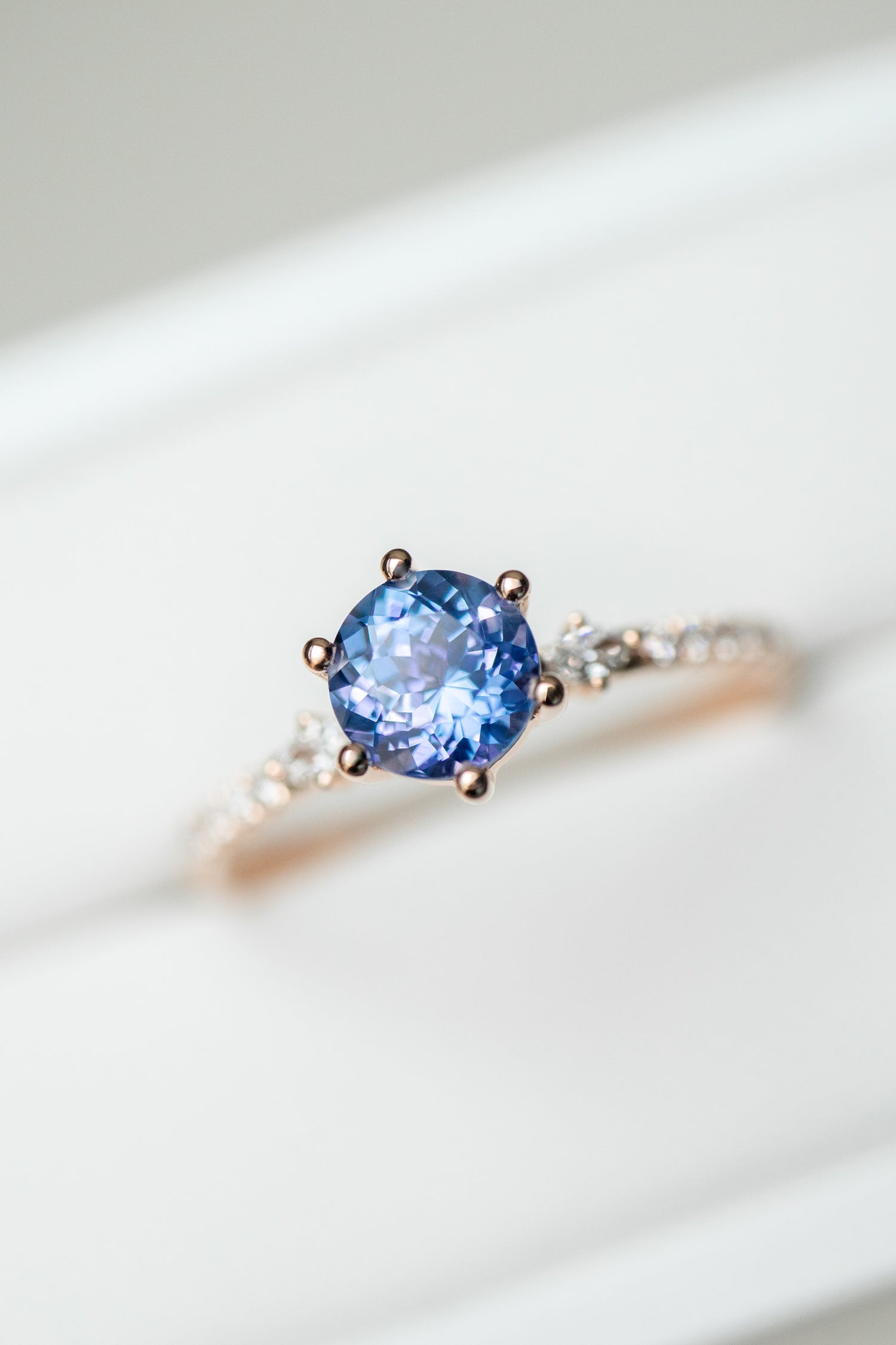 1.03ct Round Blue Sapphire (With Certificate) & diamonds 18K Rose Gold half Eternity Engagement Ring