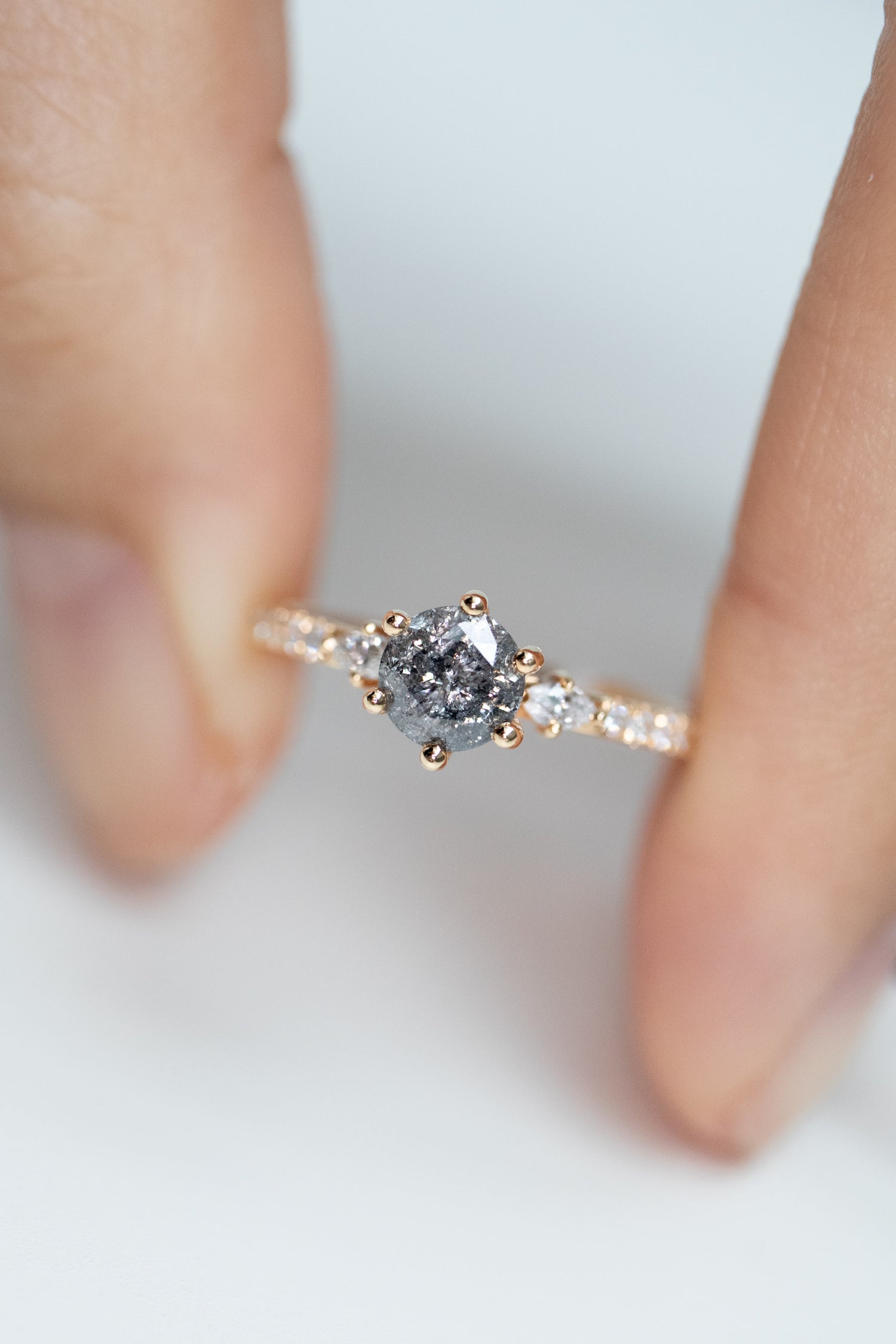 Pluton 0.53ct Salt and Pepper Diamond & White Diamonds 18K Half Eternity Yellow Gold Ring