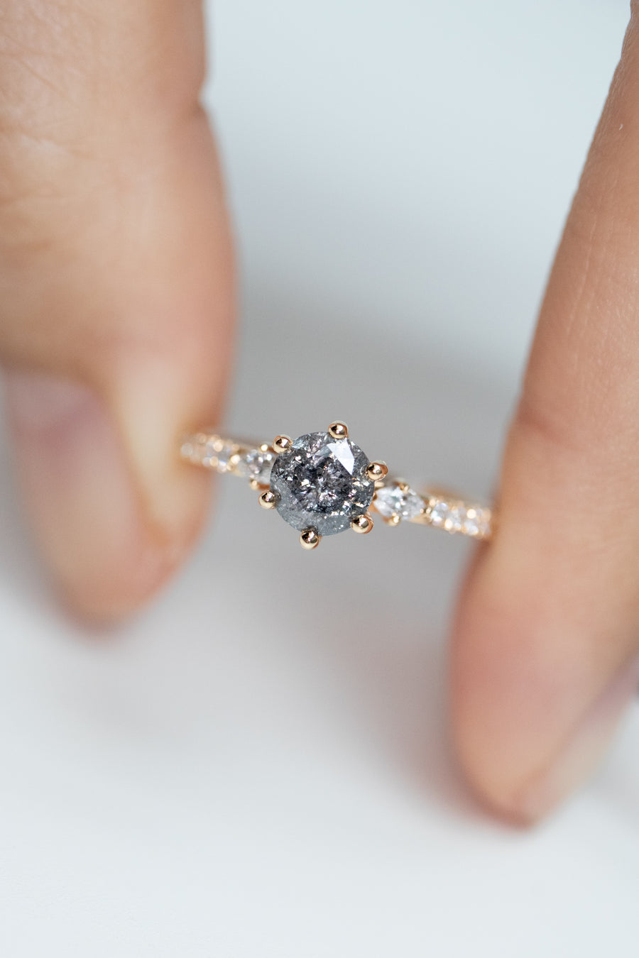 Pluton 0.53ct Salt and Pepper Diamond & White Diamond 18K Half Eternity Yellow Gold Ring