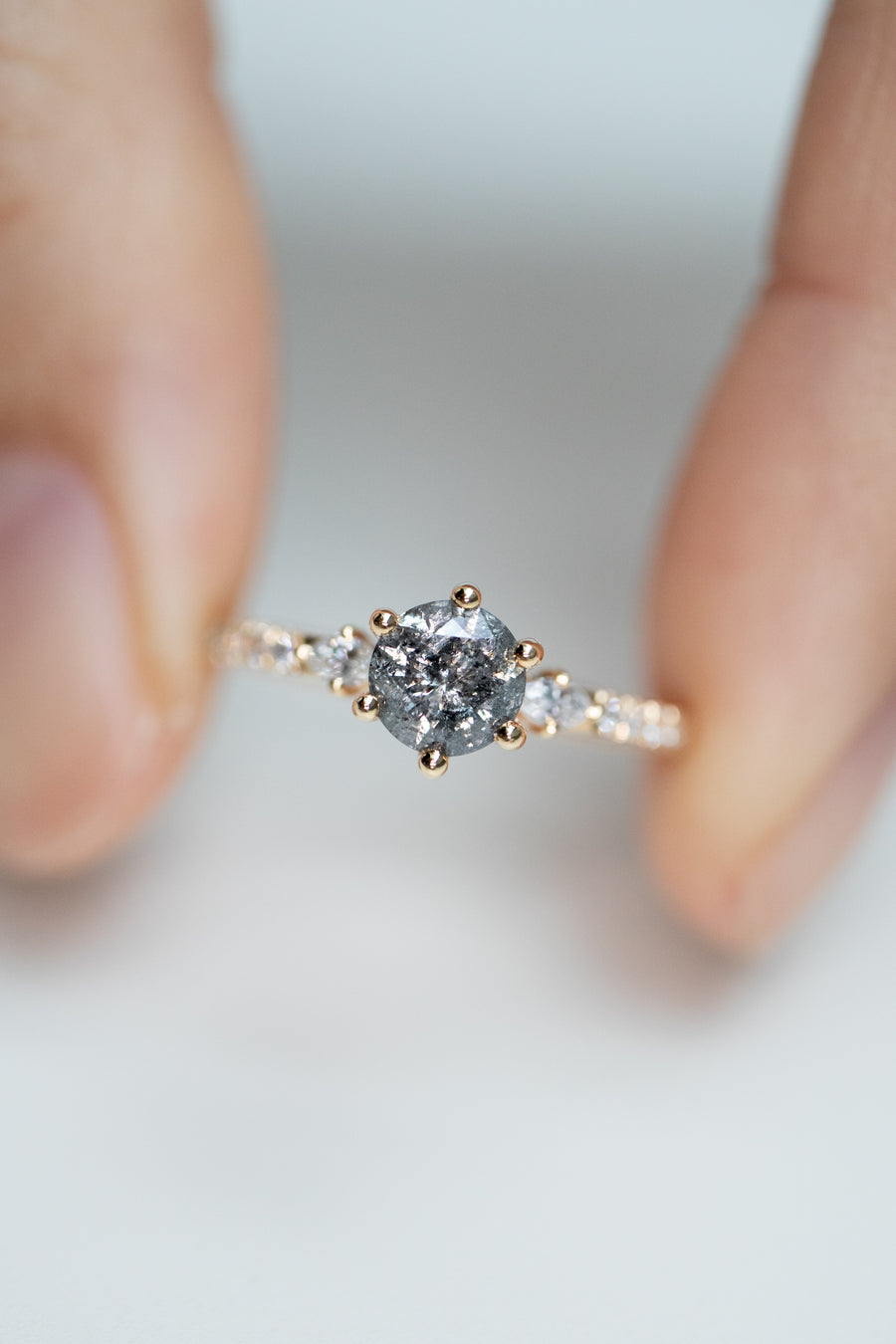 Pluton 0.53ct Salt and Pepper Diamond & White Diamond 18K Half Eternity Yellow Gold Ring