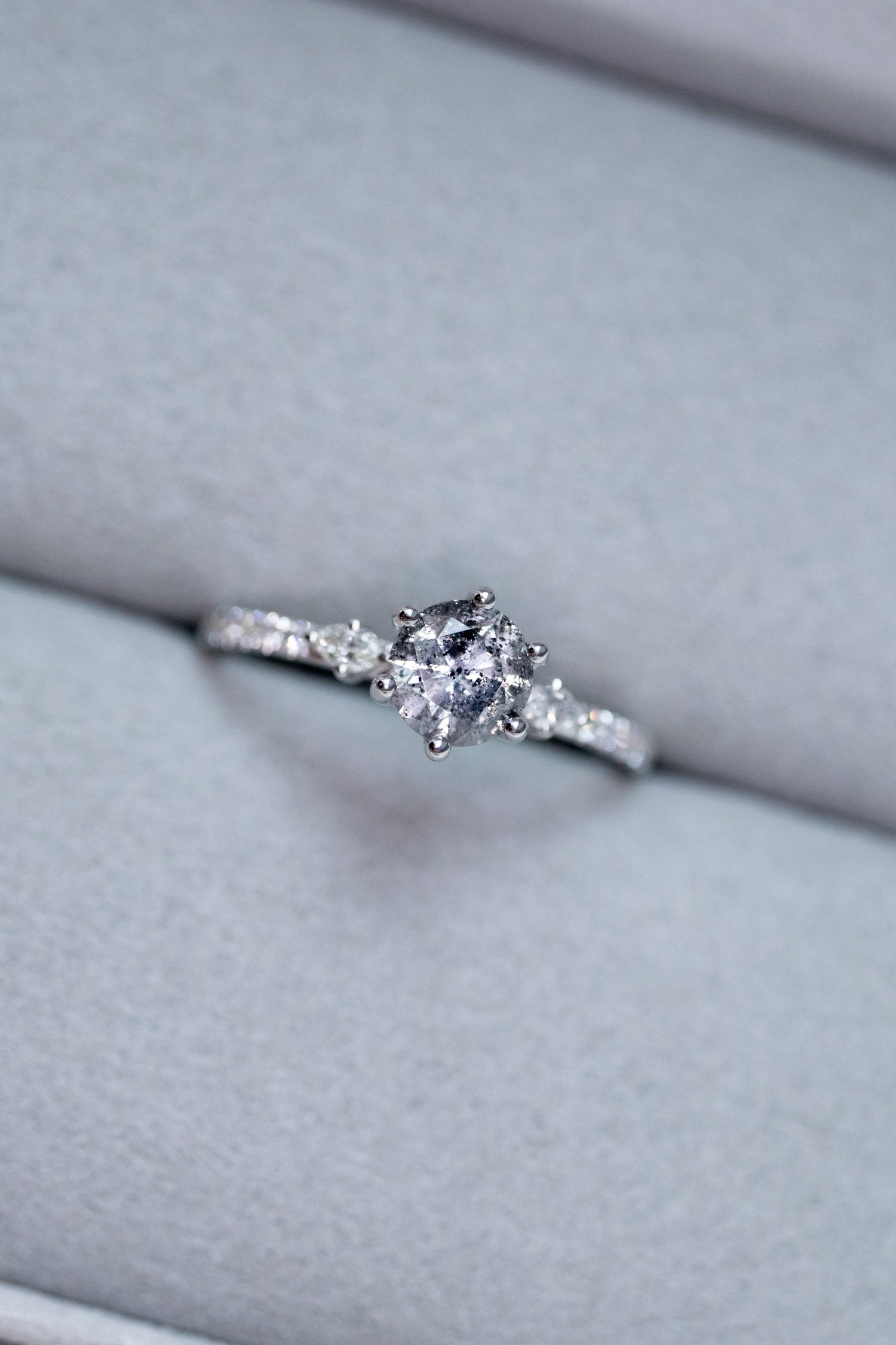 0.64ct Naine Blanche Salt & Pepper diamond & white diamonds 18K White Gold Half Eternity Ring
