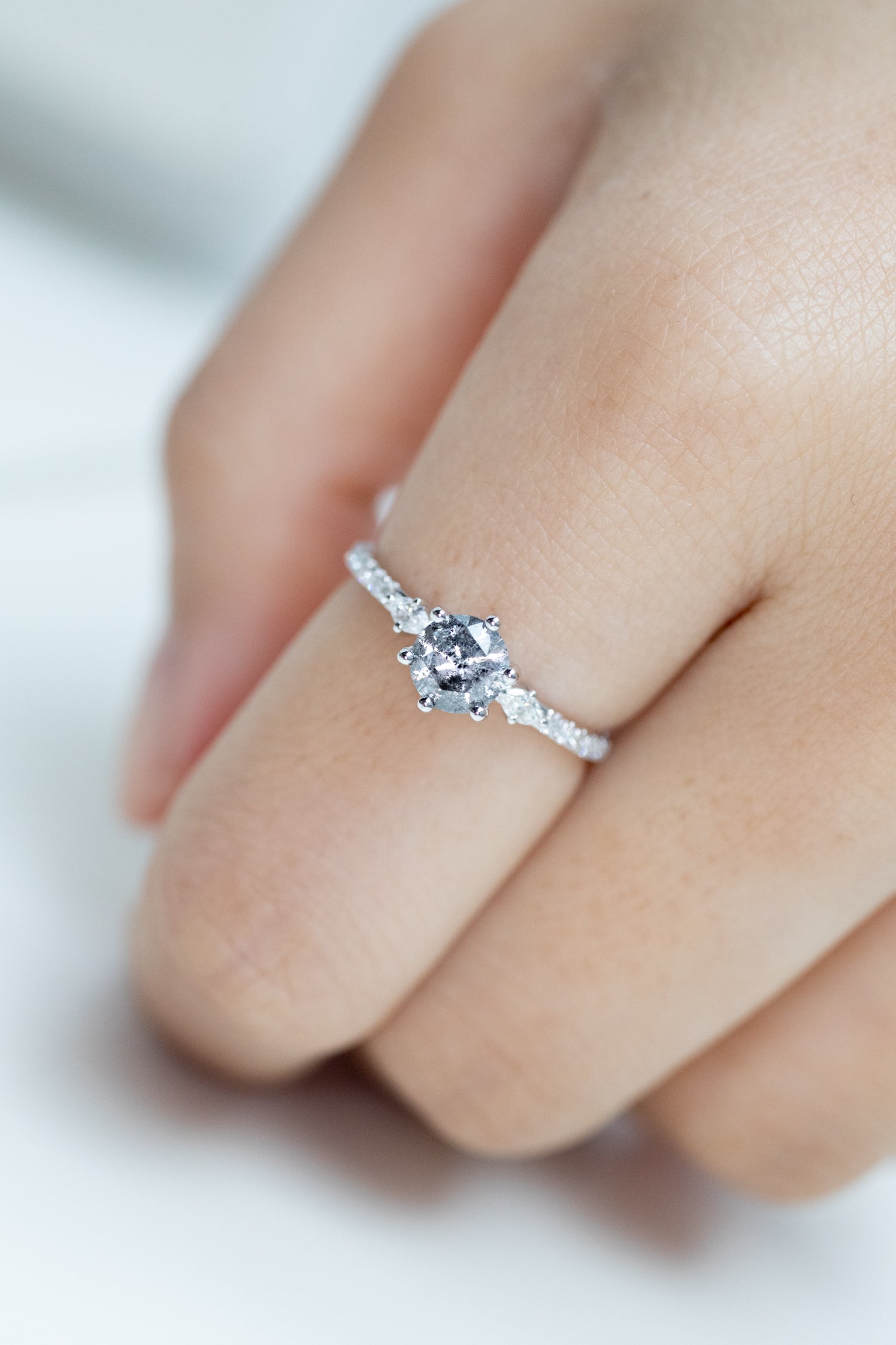 0.64ct Naine Blanche Salt & Pepper diamond & white diamonds 18K White Gold Half Eternity Ring