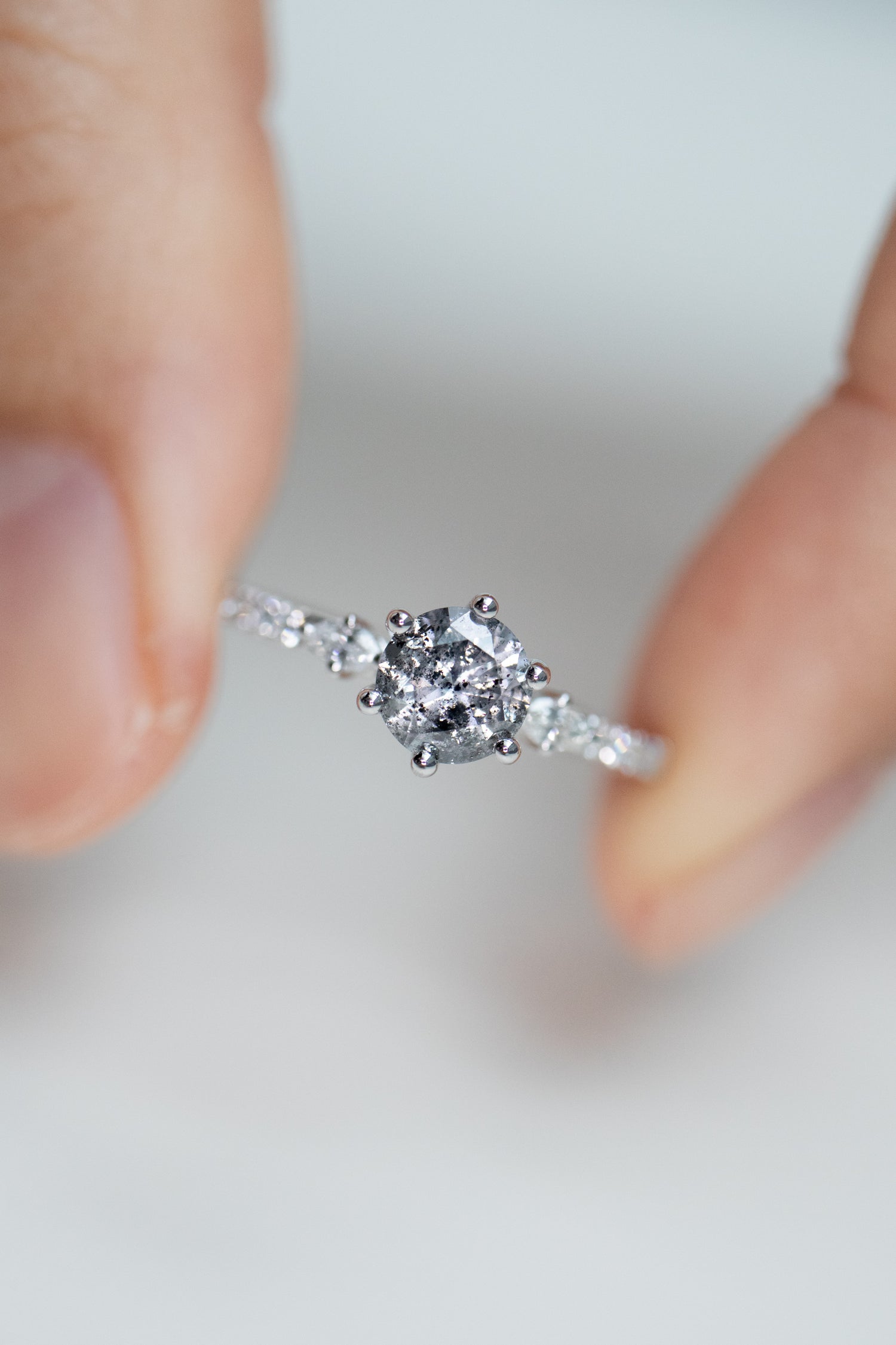 0.64ct Naine Blanche Salt & Pepper diamond & white diamonds 18K White Gold Half Eternity Ring
