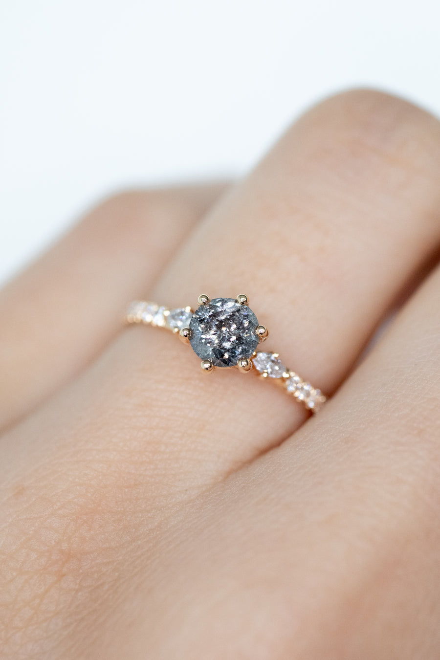 Pluton 0.53ct Salt and Pepper Diamond & White Diamond 18K Half Eternity Yellow Gold Ring