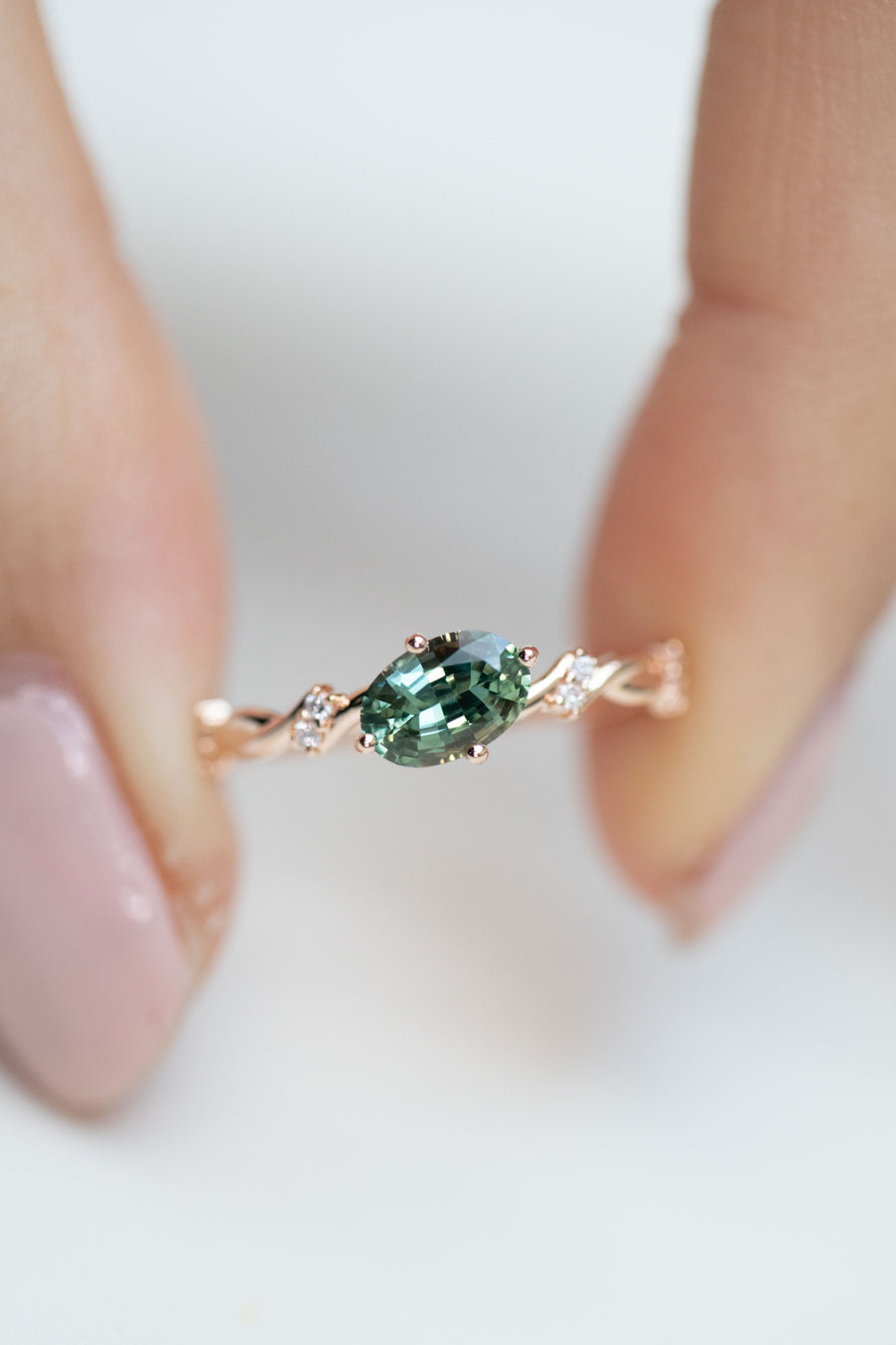 PREORDER - Petite Collection ~6x4mm Sapphire & diamonds 14/18K Gold Ring
