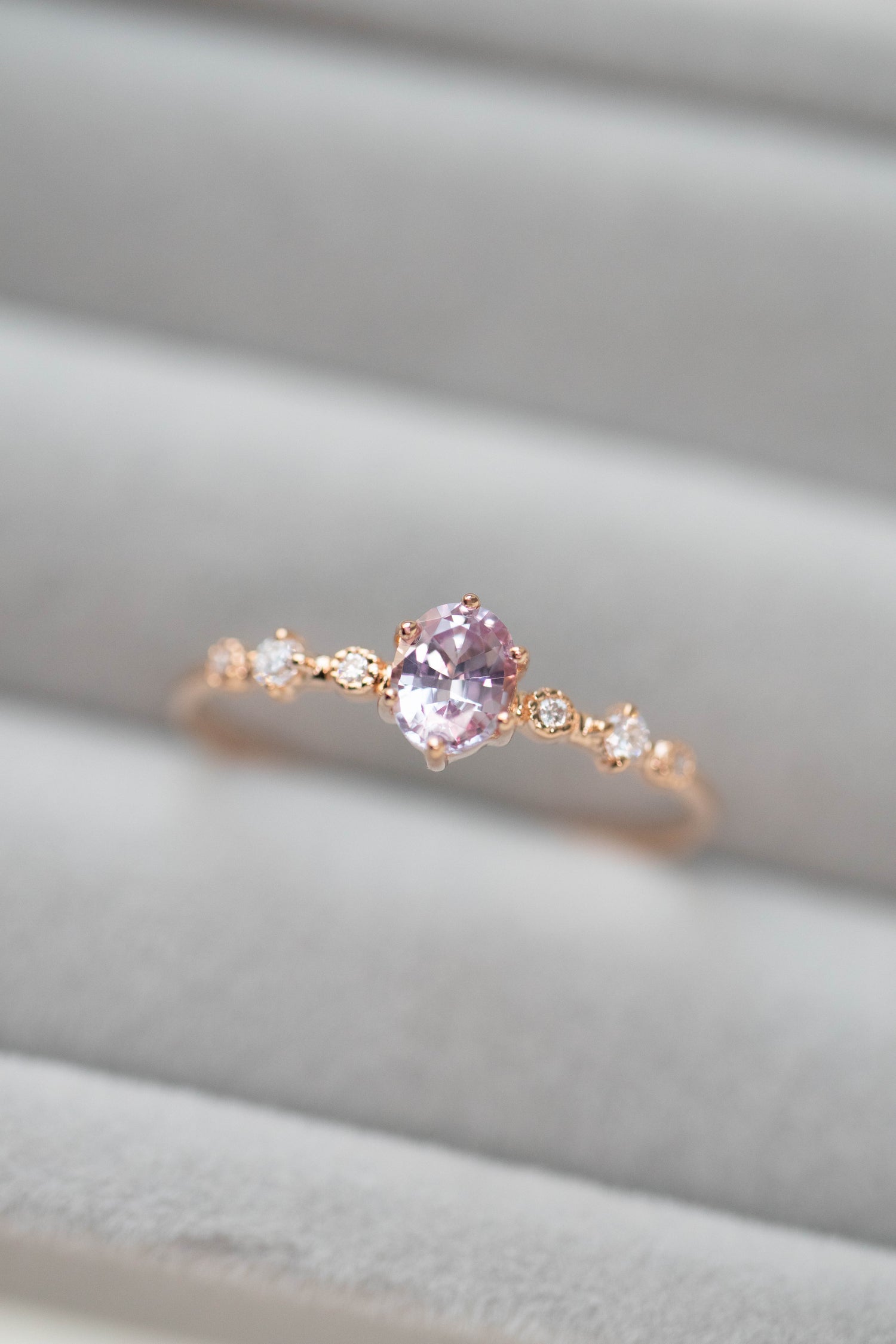 INSTOCK Petite Collection - Oval Sapphire 0.30carat & diamonds 14K Gold Ring