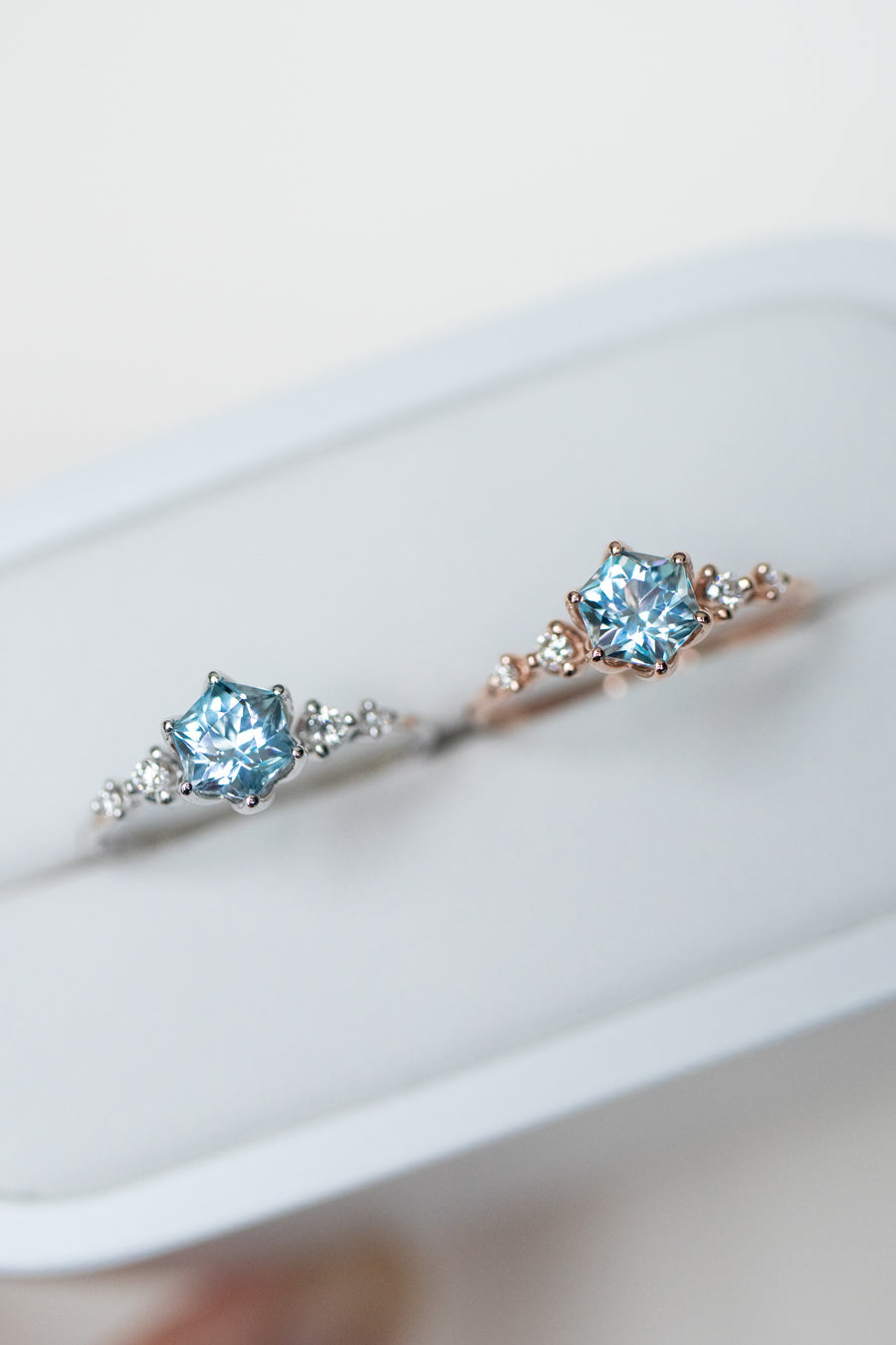 Starry Cut Hexagon 0.75ct Sky Blue Topaz and total diamond 14K/ 18K Ring