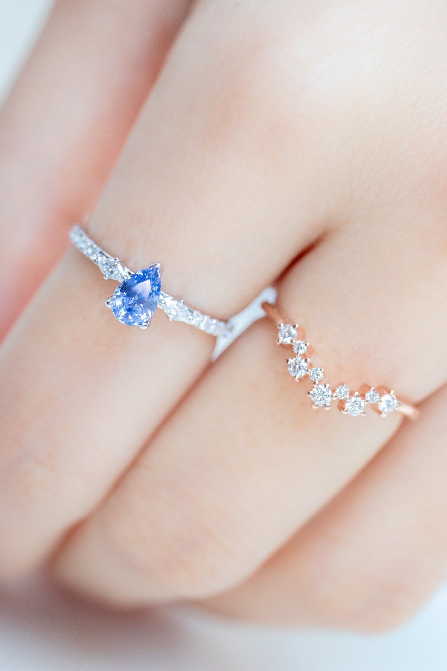 Poire 0.50ct Blue Sapphire (With Certificate) & Diamonds 18K Half Eternity Engagement Ring