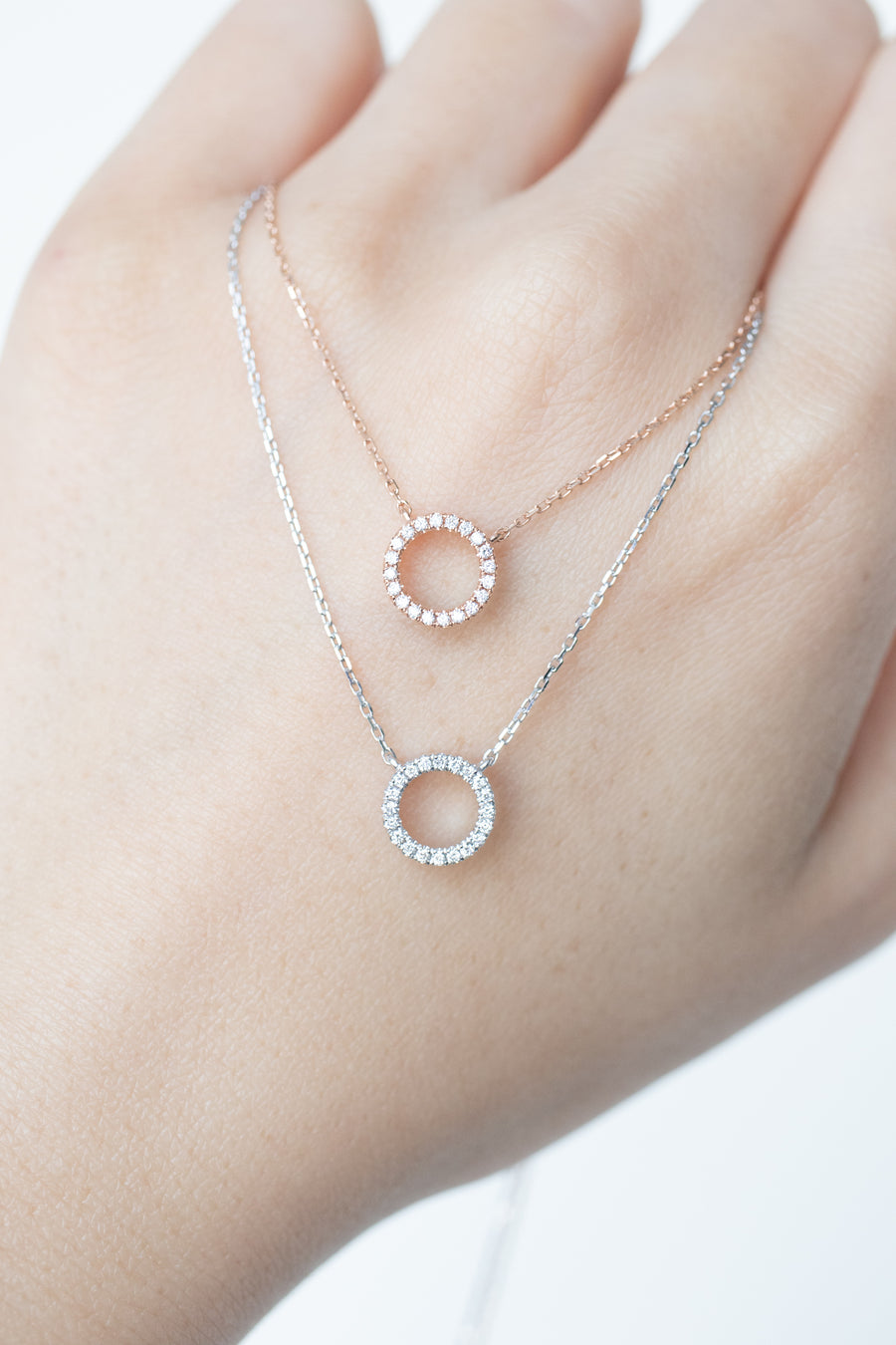 D-F Colour ~0.10carat Diamond 14/18K Circle Necklace