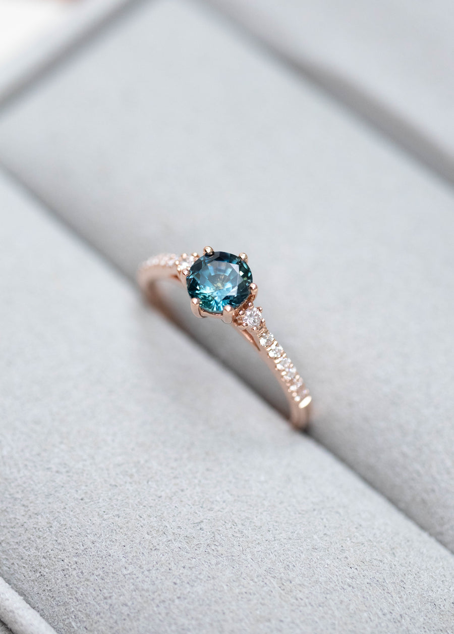 PREORDER - Origine Teal Sapphire ~0.70ct (with Certificate) & diamonds 18K Gold Engagement Ring