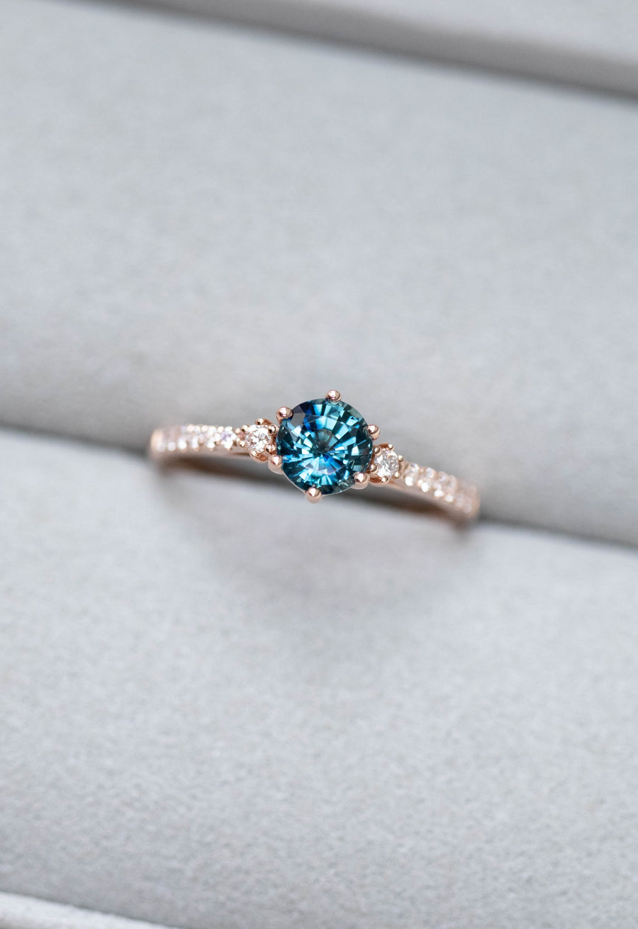 PREORDER - Origine Teal Sapphire ~0.70ct (with Certificate) & diamonds 18K Gold Engagement Ring