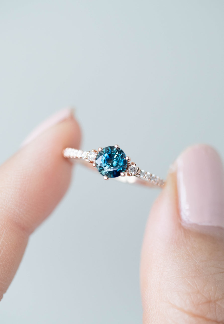 PREORDER - Origine Teal Sapphire ~0.70ct (with Certificate) & diamonds 18K Gold Engagement Ring