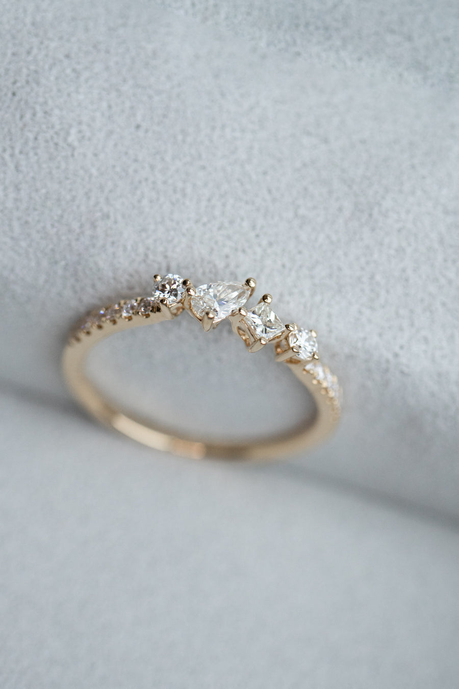 Multi Shape total 0.40carat Natural Diamond 18K Yellow Gold Ring