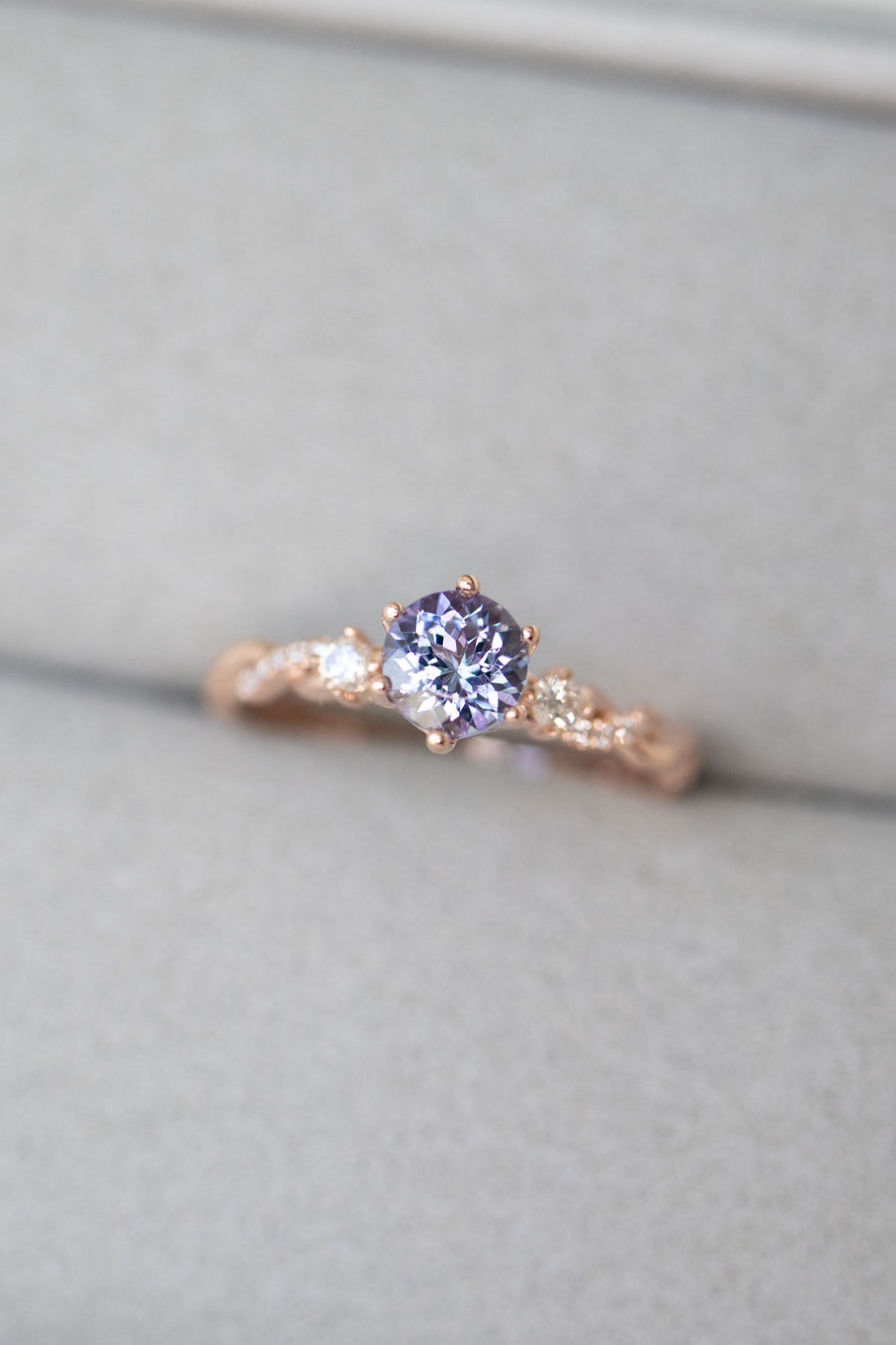 Allium Giganteum Tanzanite 0.56ct & diamonds 18K Rose Gold Half Eternity Twisted Ring