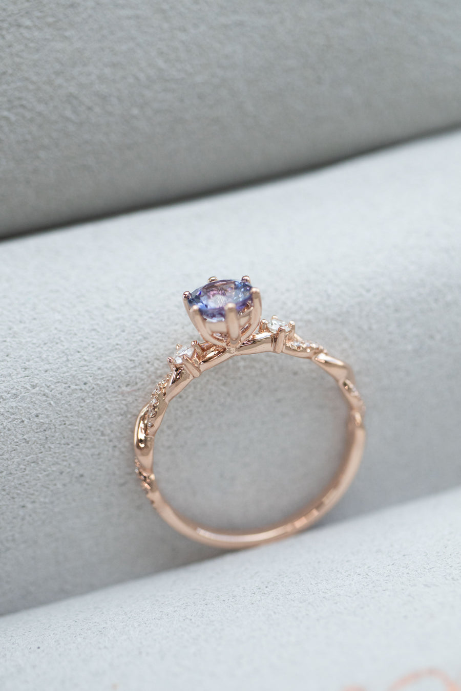 Allium Giganteum Tanzanite 0.56ct & diamonds 18K Rose Gold Half Eternity Twisted Ring