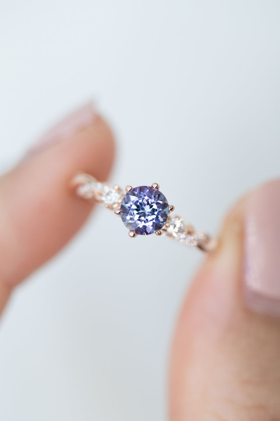 Allium Giganteum Tanzanite 0.56ct & diamonds 18K Rose Gold Half Eternity Twisted Ring