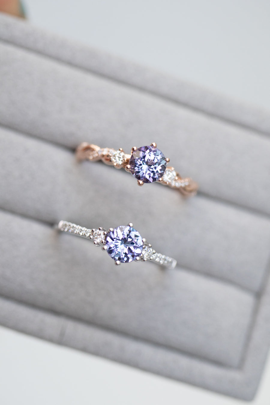 Allium Giganteum Tanzanite 0.56ct & diamonds 18K Rose Gold Half Eternity Twisted Ring