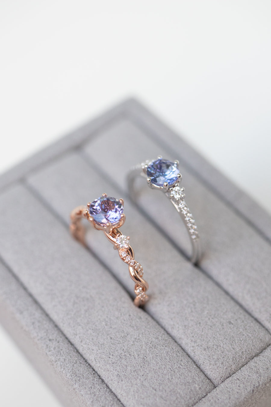 Allium Giganteum Tanzanite 0.56ct & diamonds 18K Rose Gold Half Eternity Twisted Ring