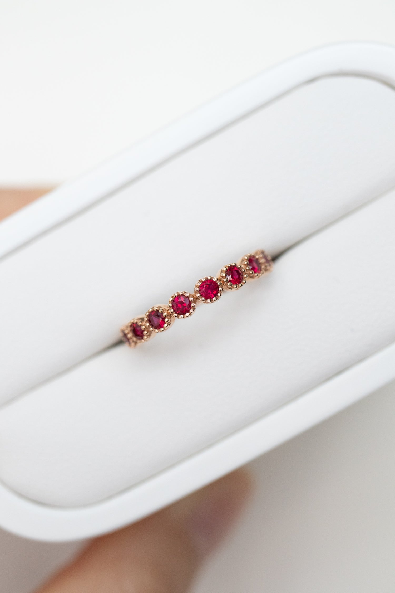 PREORDER - Bezel Half Eternity total ~0.40ct Ruby 18K Rose Gold Ring