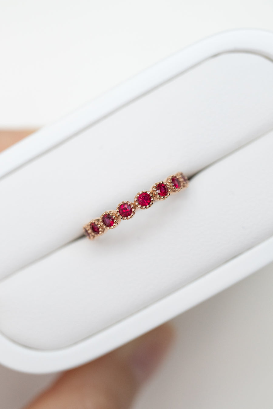 Total ~0.428carat Ruby 18K Rose Gold Vintage Half Eternity Ring