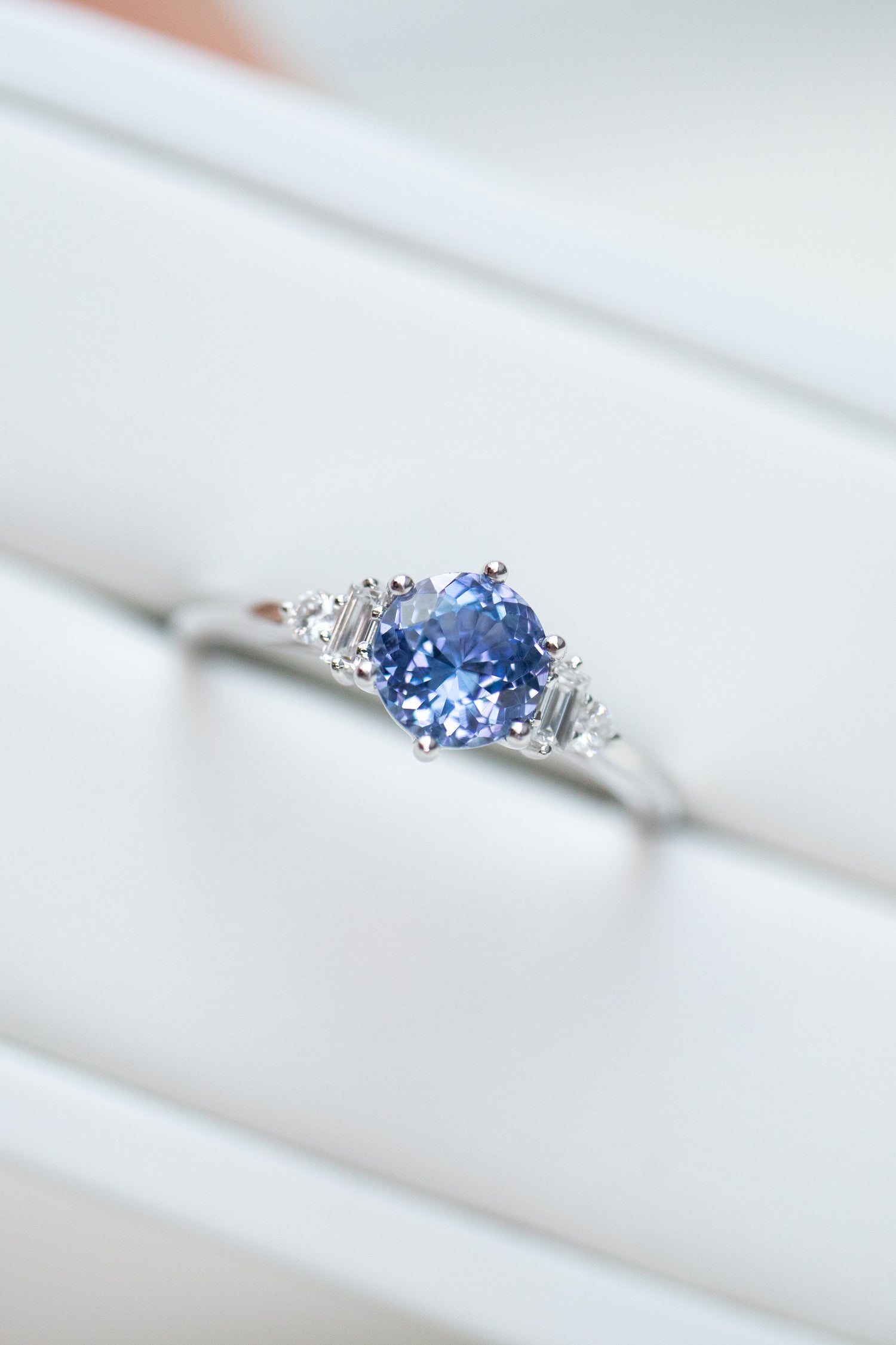 0.76ct Lavender Blue Sapphire (Unheated with Certificate) & diamonds 18K White Gold Engagement Ring